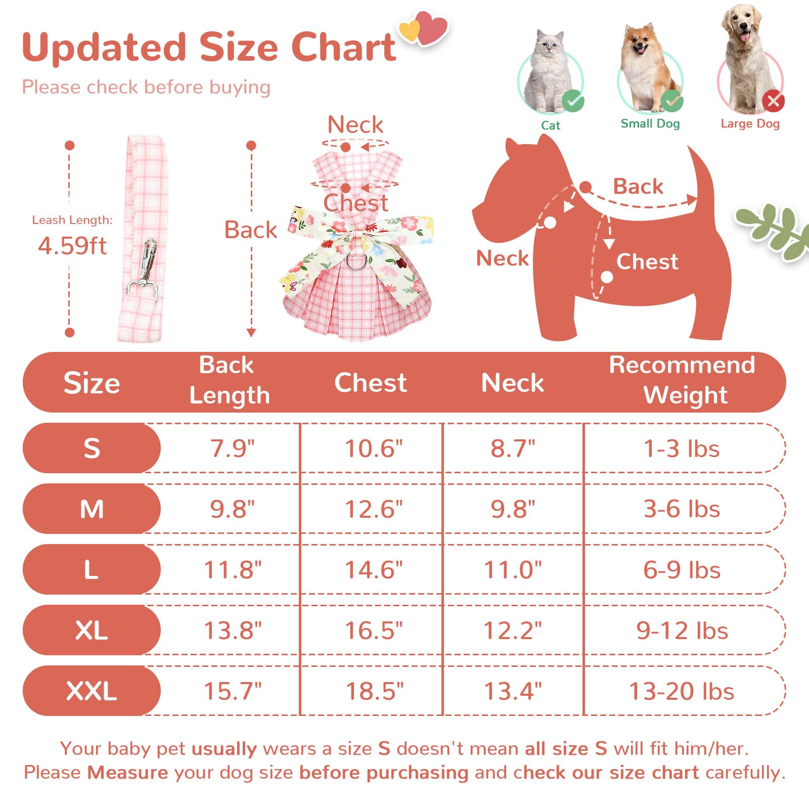Adorable Plaid Dog Dress Harness & Leash Set for Small Medium Dogs - Pink Summer Pet Outfit with Bow for Puppy Princess, Chihuahua & Yorkie (Size L) | Perfect for Holiday Parties, Photo Shoots & Special Occasions