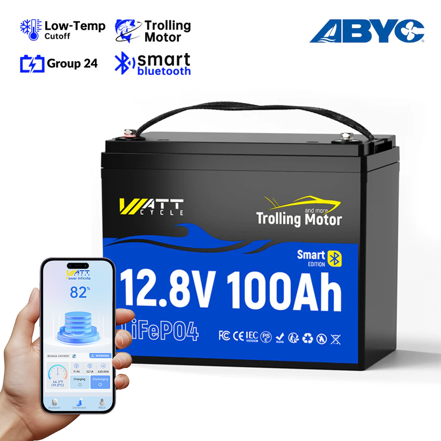 12V 100Ah LiFePO4 Deep Cycle Battery for Trolling Motors - Rechargeable Lithium Iron Phosphate Battery for Marine, RV, Solar & Off-Grid Power Systems