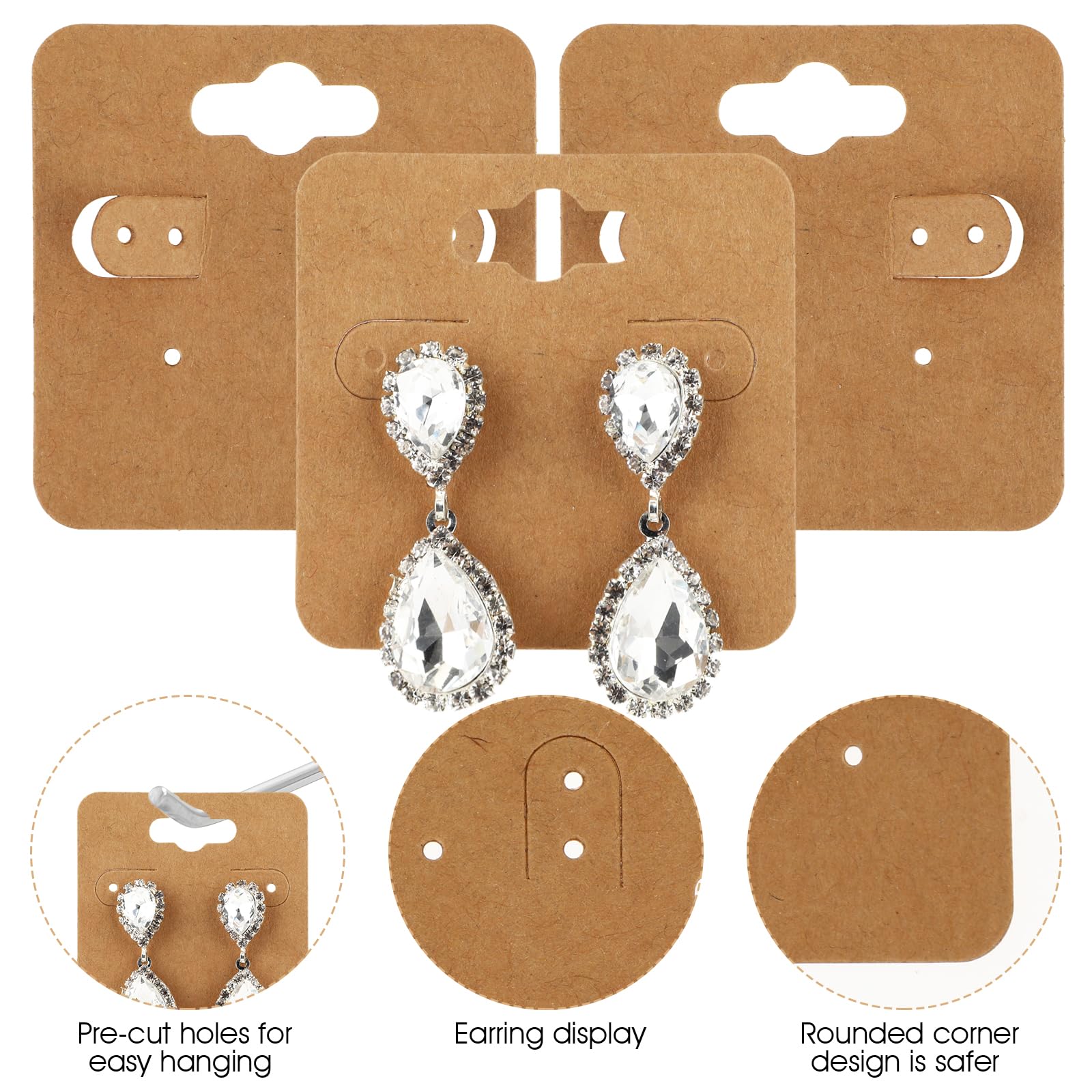 100 Pcs Kraft Earring Display Cards with 6 Holes - Blank Jewelry Packaging & Holder for Earrings - Durable Cardboard Earring Cards for Retail Stores, Craft Shows & Online Boutiques (Brown) - Perfect for Organizing, Displaying & Selling Hanging Earrings