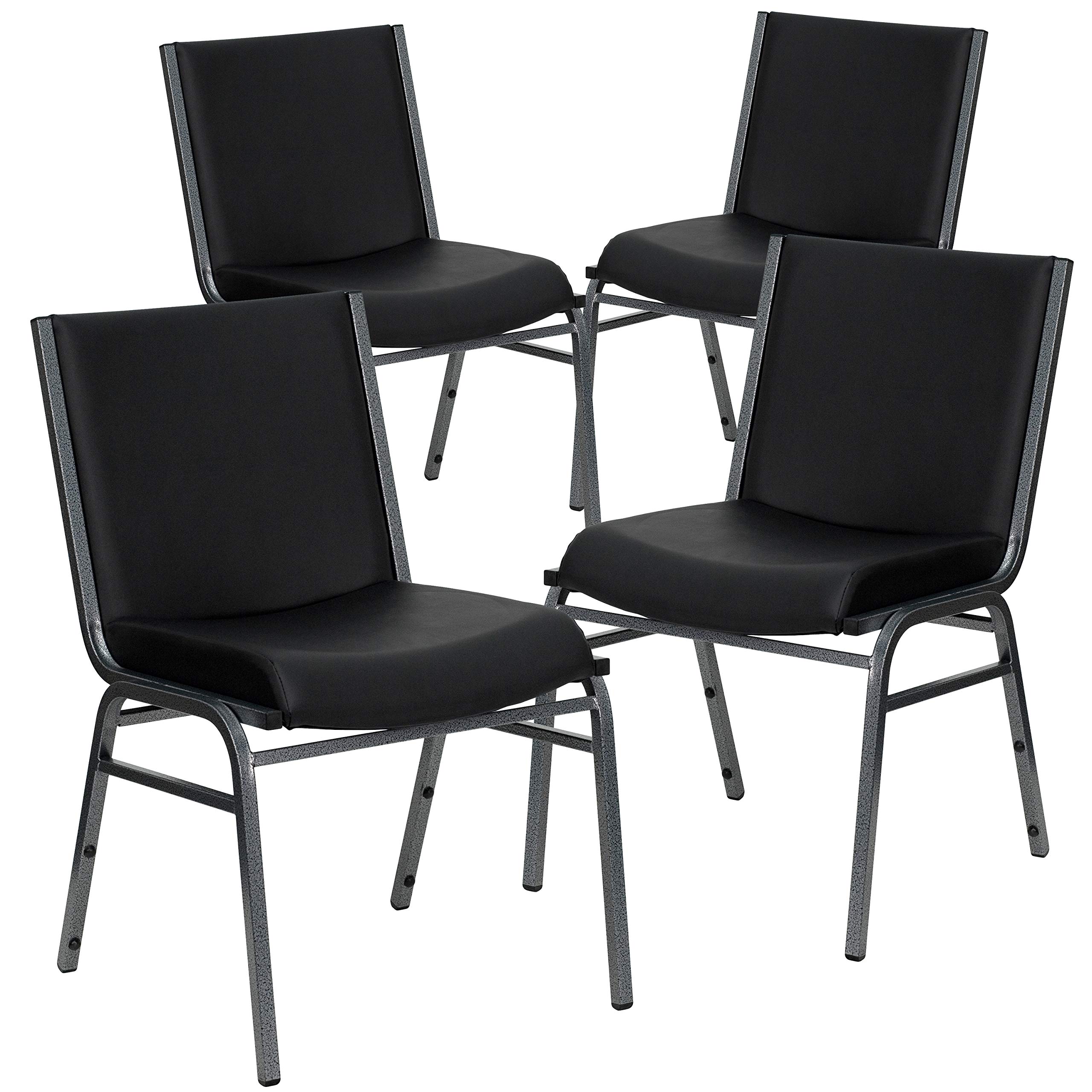 4 Pack Heavy Duty Black Vinyl Stackable Chairs - Commercial Reception Furniture for Office, Conference Room, and Event Seating