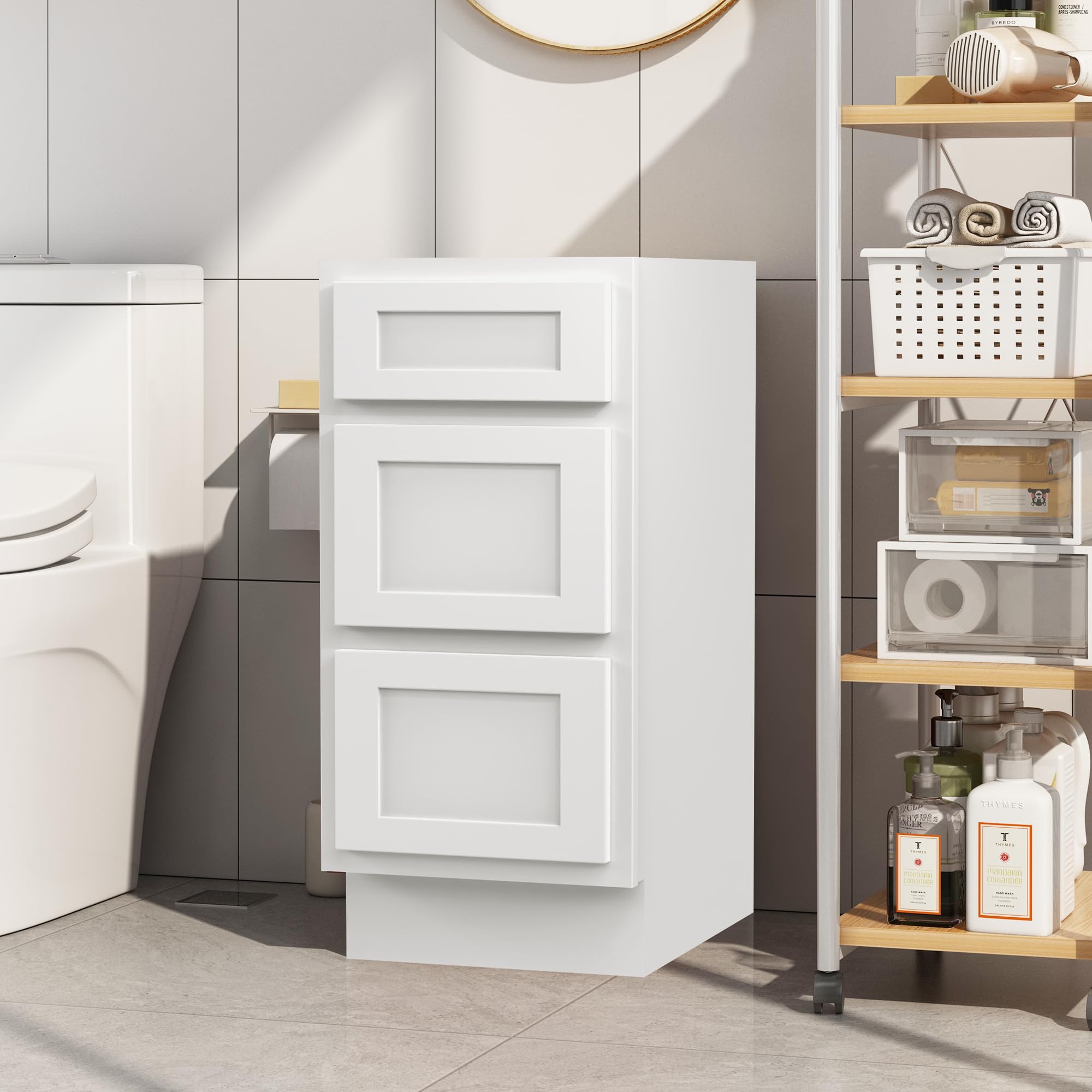 Vanity Art 15 Inch Bathroom Vanity Small Base Cabinet with 3 Soft Closing Shaker Drawers - Sturdy Floor Mount Storage Cabinet for Shaving, Washroom Accessories (VA4015-3W) - Perfect for Small Bathrooms, Powder Rooms & Apartment Vanities