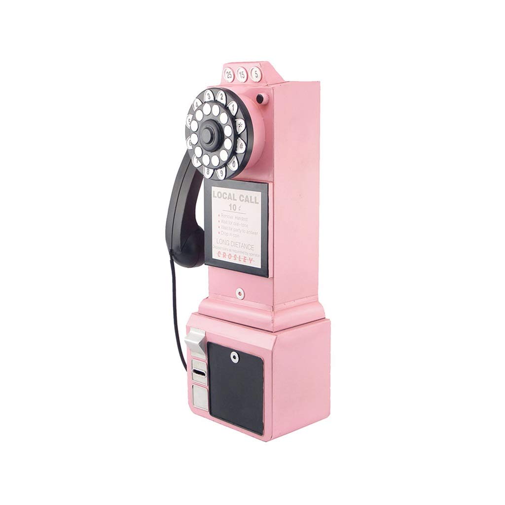 Vintage Metal Phone Model Wall Decor - Retro Hanging Photo Prop for Home, Restaurant & Window Display - Pink Antique Decoration for Themed Parties & Vintage Photography