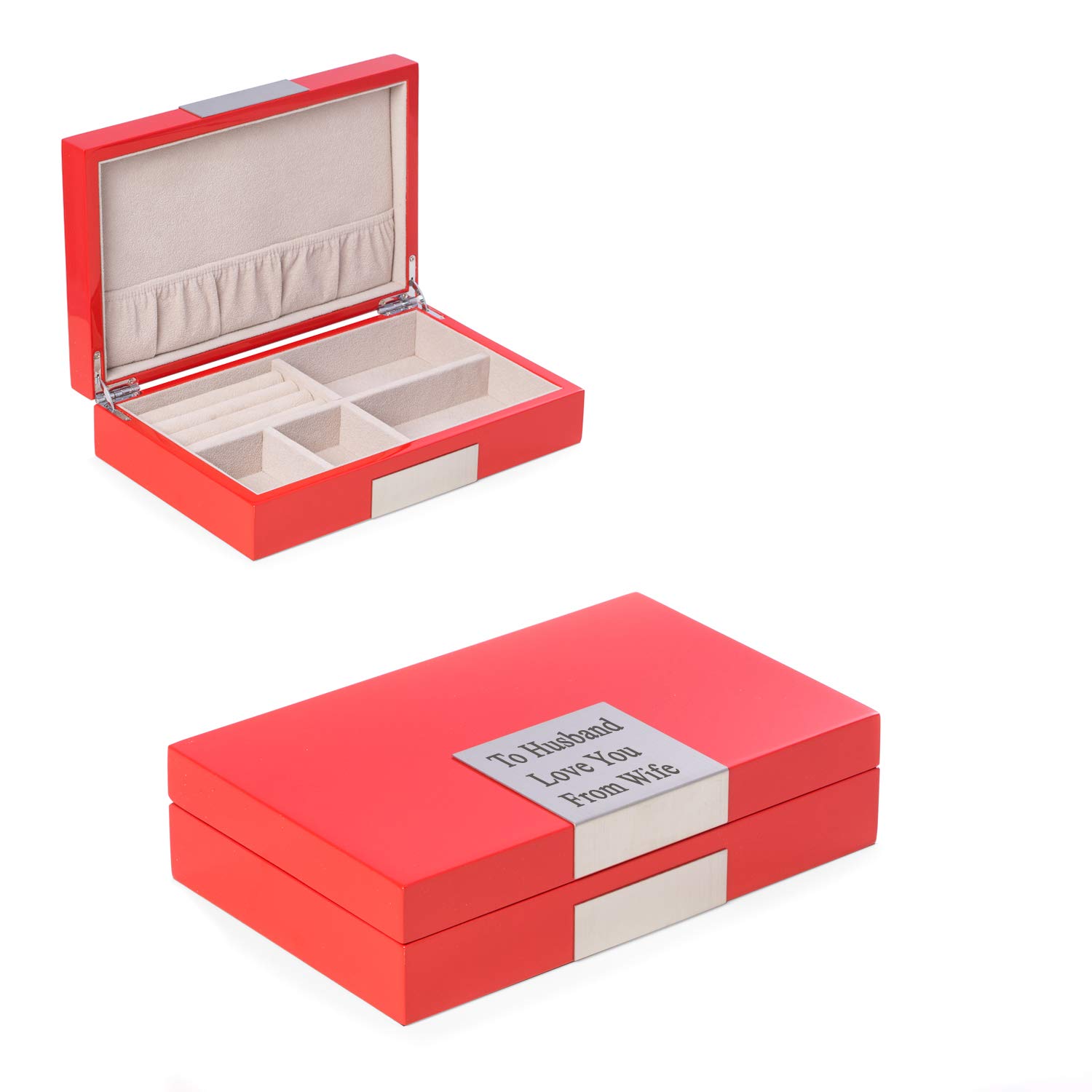 Bey-Berk Personalized Italian Wood Valet Box - High Gloss Lacquered Red - Perfect for Jewelry, Watch & Key Storage - Luxury Gift for Men & Home Decor