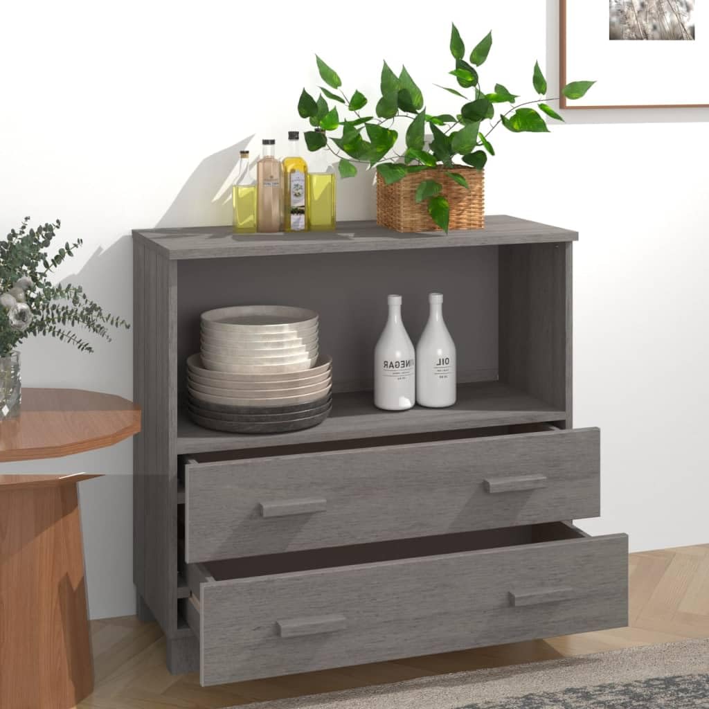 vidaXL HAMAR Gray Solid Pinewood Sideboard - Stylish Wooden Storage Cabinet with 3 Drawers & 2 Doors, Perfect for Living Room, Dining Room, Bedroom or Entryway Organization | Rustic Home Decor Furniture for Small Spaces