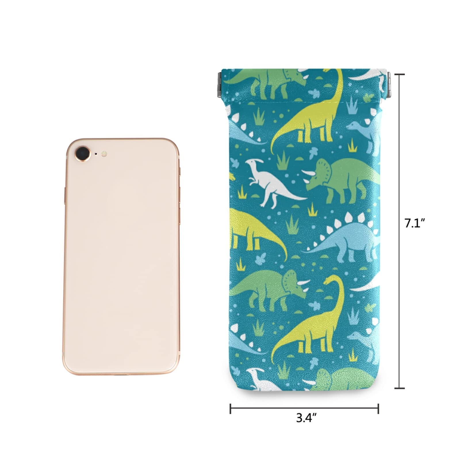 Dinosaur Sunglasses Case - Soft PU Leather Eyeglass Holder with Squeeze Top for Men, Women & Kids | Portable Glasses Pouch for Travel, Beach, Outdoor Activities
