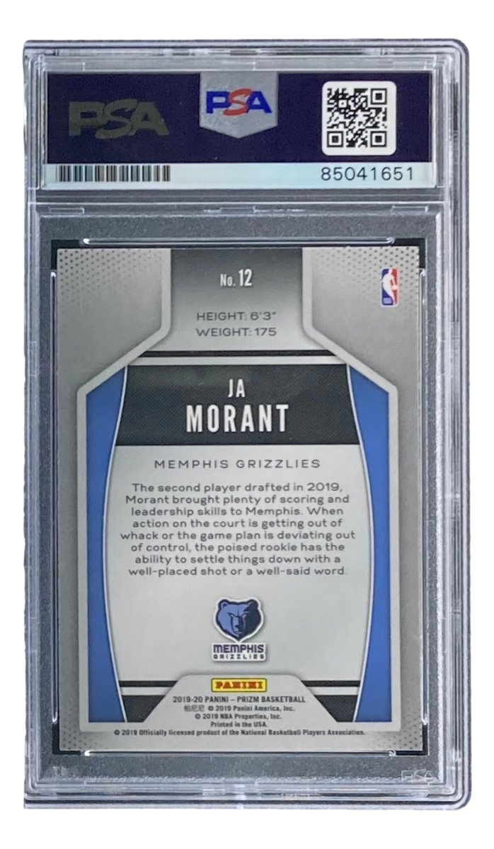 Ja Morant Autographed 2019-20 Panini Prizm #12 Memphis Grizzlies Rookie Card PSA/DNA Gem Mint 10 - Perfect for NBA Collectors, Sports Memorabilia Enthusiasts & Investment