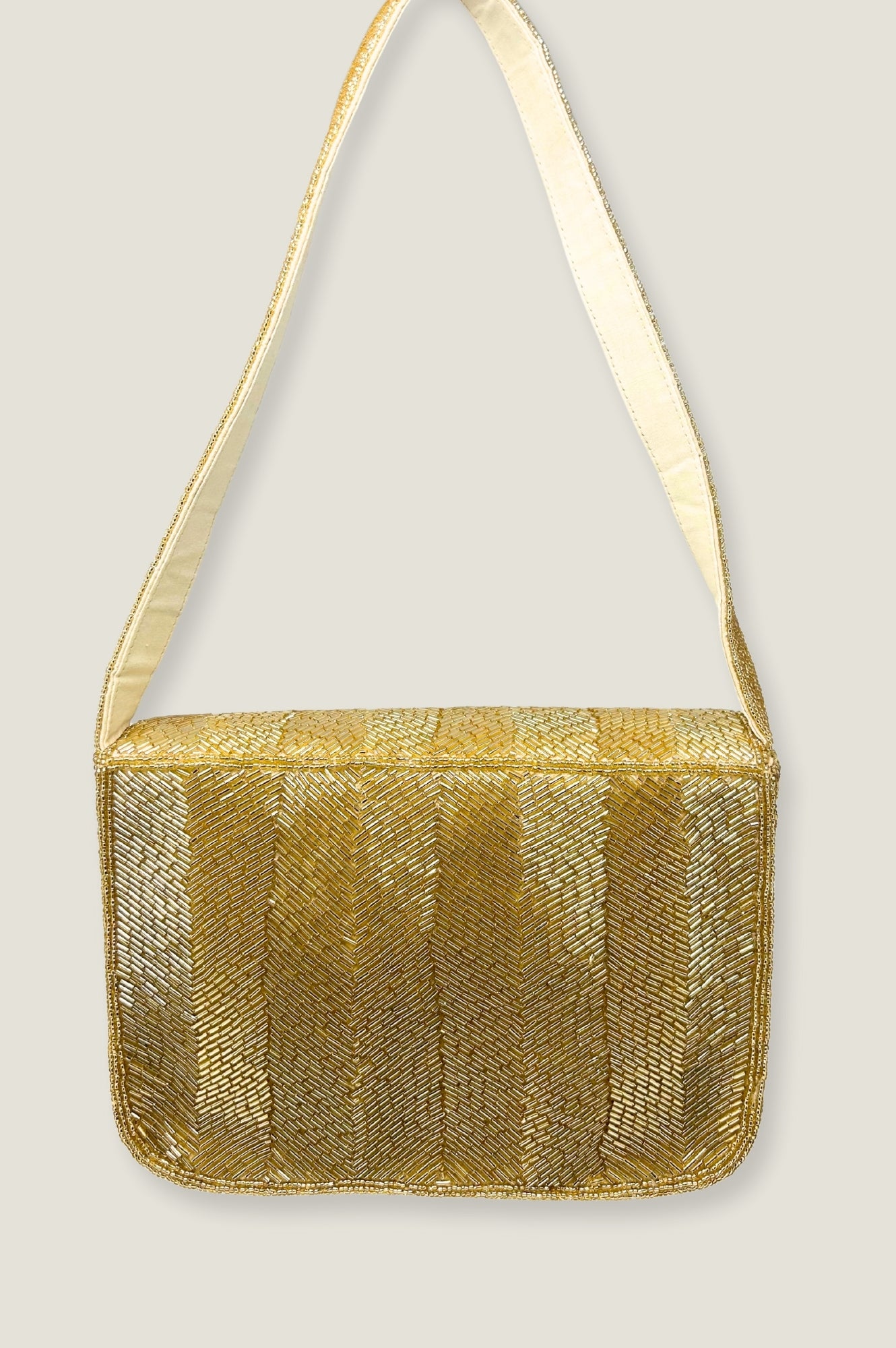 Beaded Strap Handbag with Chevron Gold Design - Elegant Women's Crossbody Purse for Parties, Weddings & Evening Events