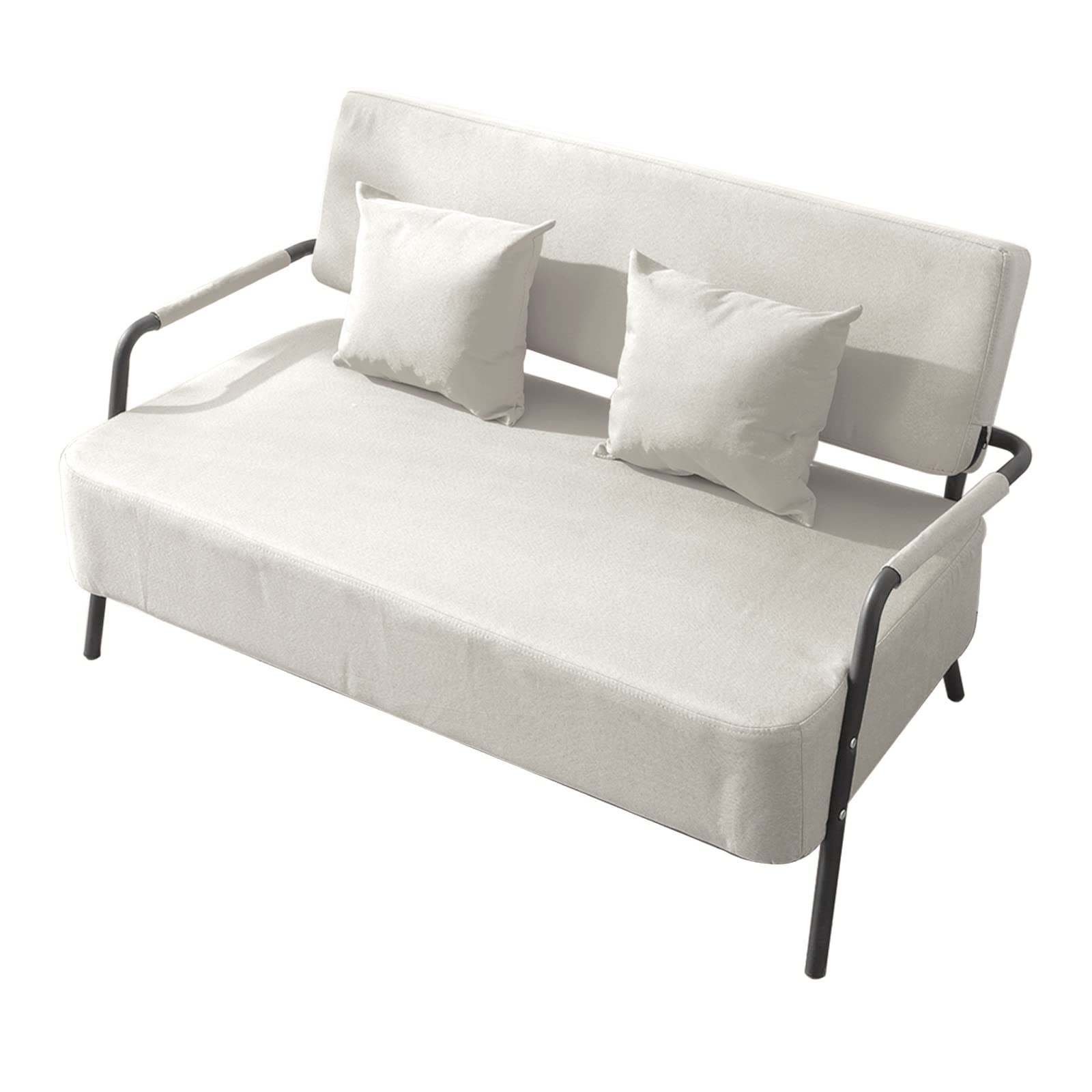 2-Seat Patio Bench Sofa - Outdoor Loveseat Chair with 2 Cushions & Durable Metal Frame - Beige Garden Furniture Set for Yard, Patio or Poolside - Perfect for Relaxing, Entertaining & Enjoying Outdoor Spaces