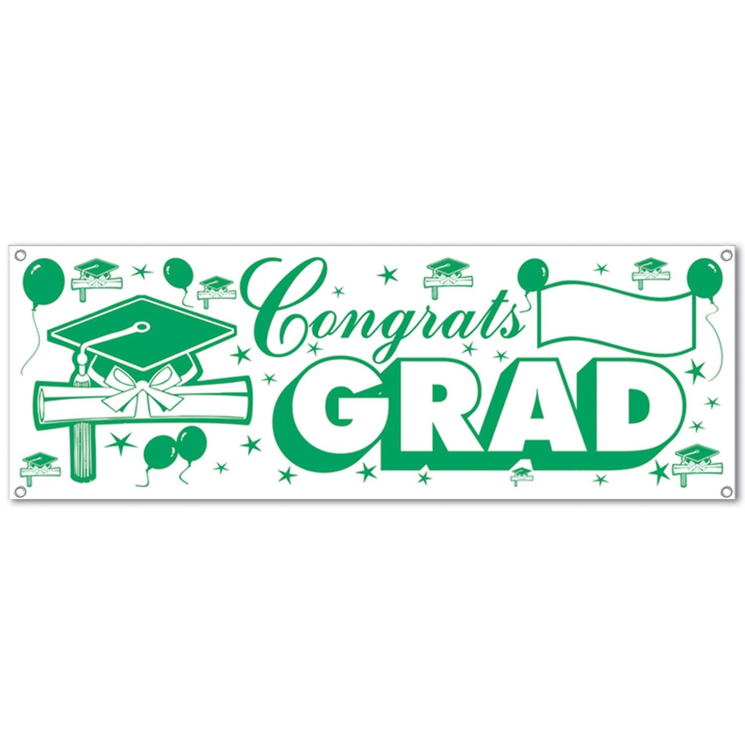12 Pack Beistle Congrats Grad Graduation Party Sign Banner - Green & White Decorations for High School & College Graduation Ceremonies, Parties & Photo Backdrops