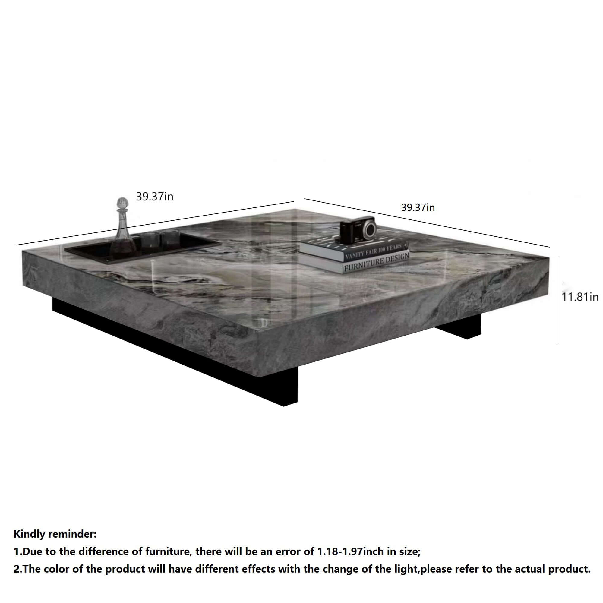 Luxury Square Marble Coffee Table with Metal Legs - Modern Living Room Centerpiece for Home Decor
