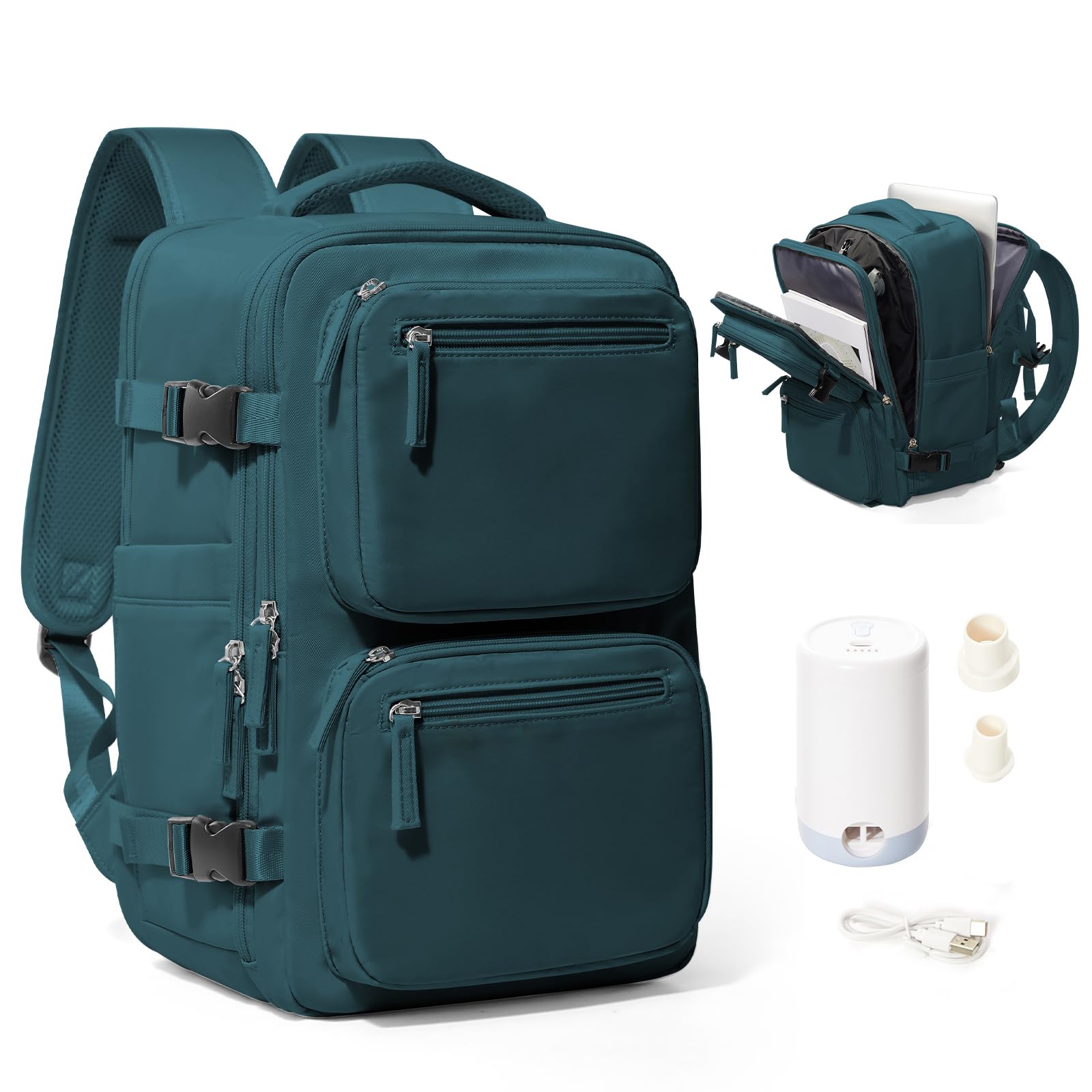 Vacuum Seal Travel Backpack with Pump - Compression Carry On Bag for Men & Women - TSA Approved Airline Backpack - Perfect for Hiking, Work, Weekender & Day Trips - Peacock Blue