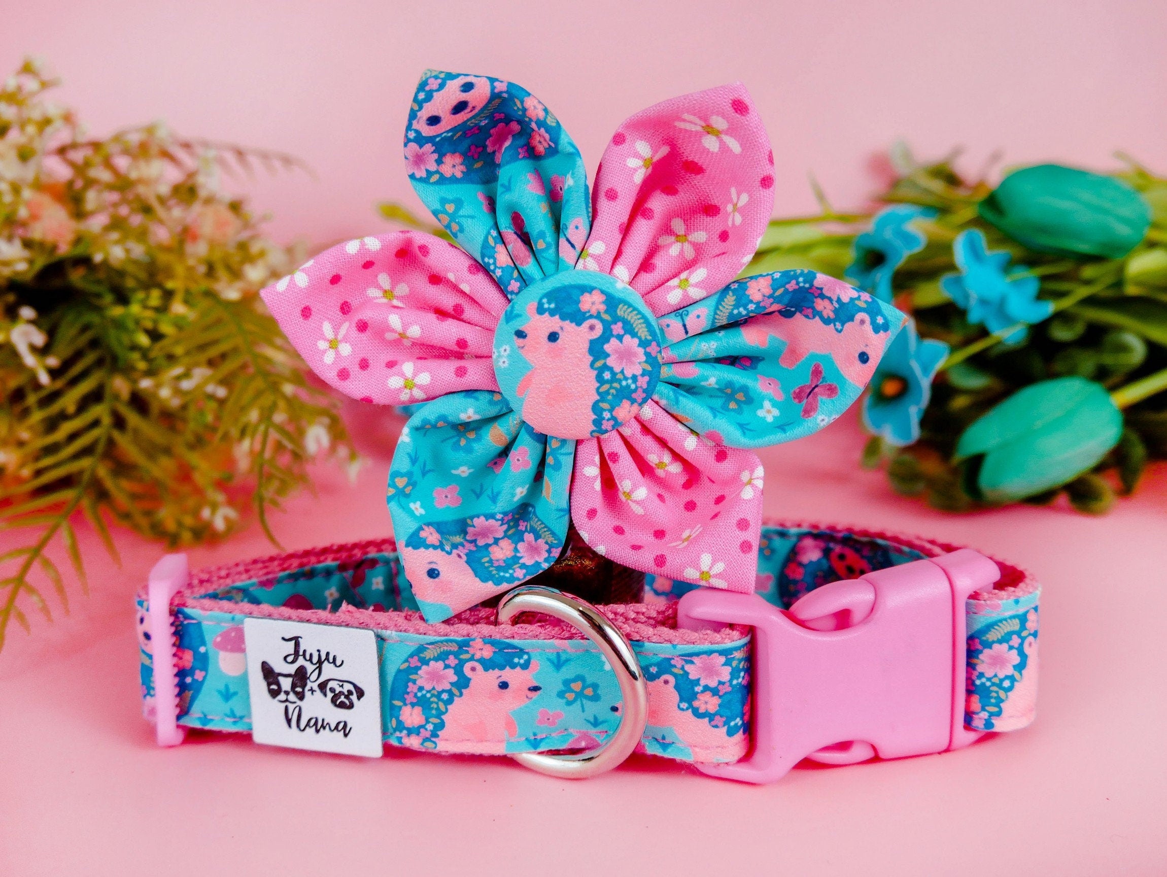 Floral Dog Collar with Adjustable Buckle - Cute Hedgehog Pattern Pet Accessory for Small & Medium Dogs - Perfect for Walks, Photos & Special Occasions