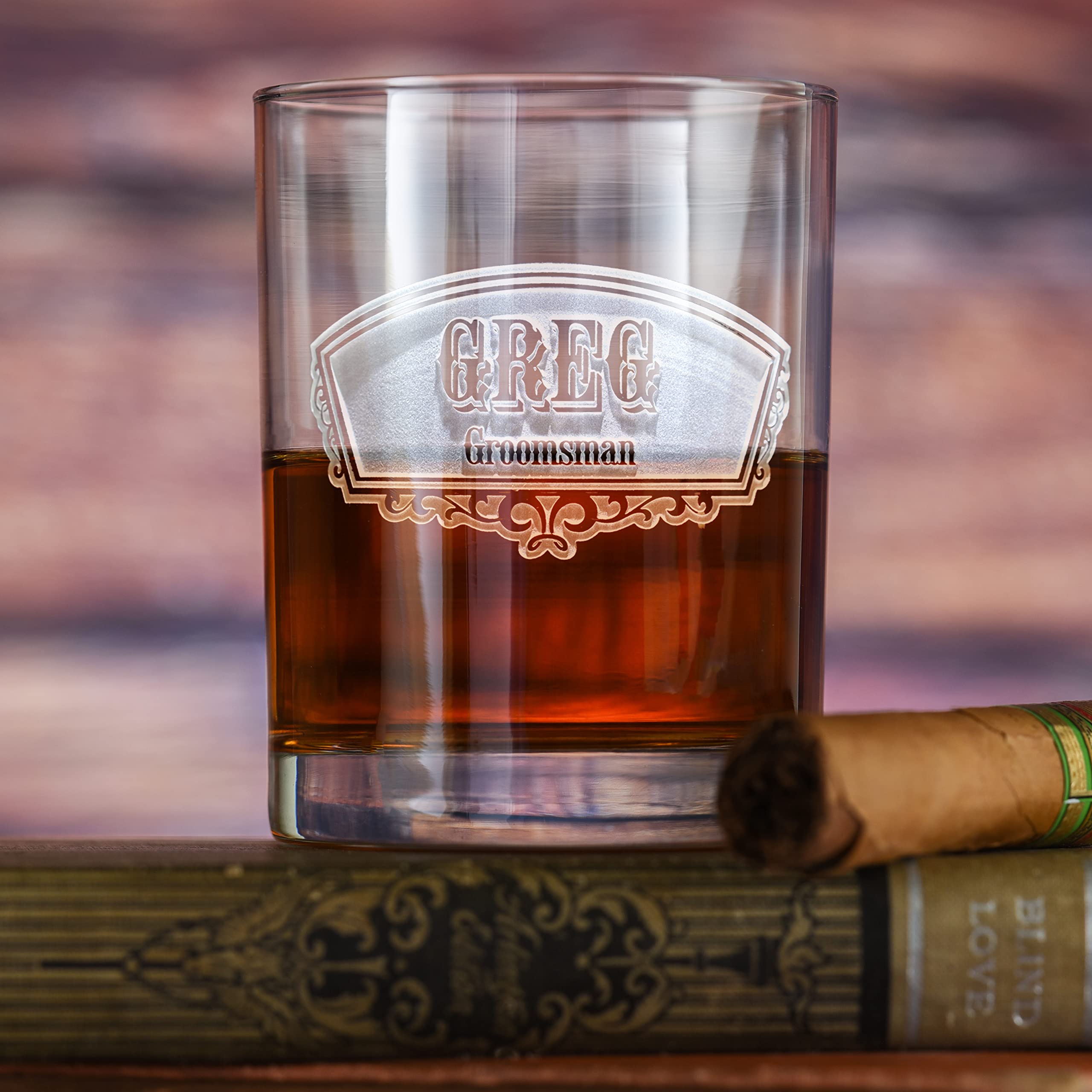Personalized Engraved Double Old Fashioned Whiskey Glasses Set of 11 - Perfect for Scotch, Bourbon & Groomsmen Gifts - Ideal for Weddings, Bachelor Parties & Whiskey Tasting Events (Groomwsky11)