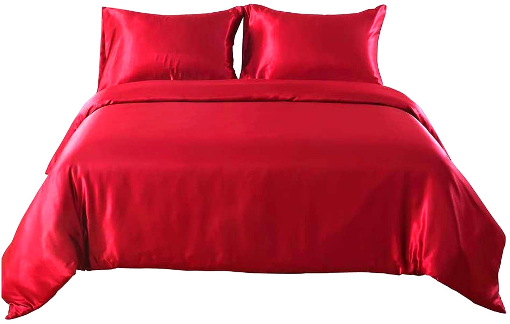 Ultra Soft Silk Satin King Size 4-Piece Duvet Cover Set - Red Luxury Bedding with Zipper Closure (Duvet Cover + Fitted Sheet + 2 Pillowcases) - Perfect for Master Bedroom, Guest Room & Hotel Decor
