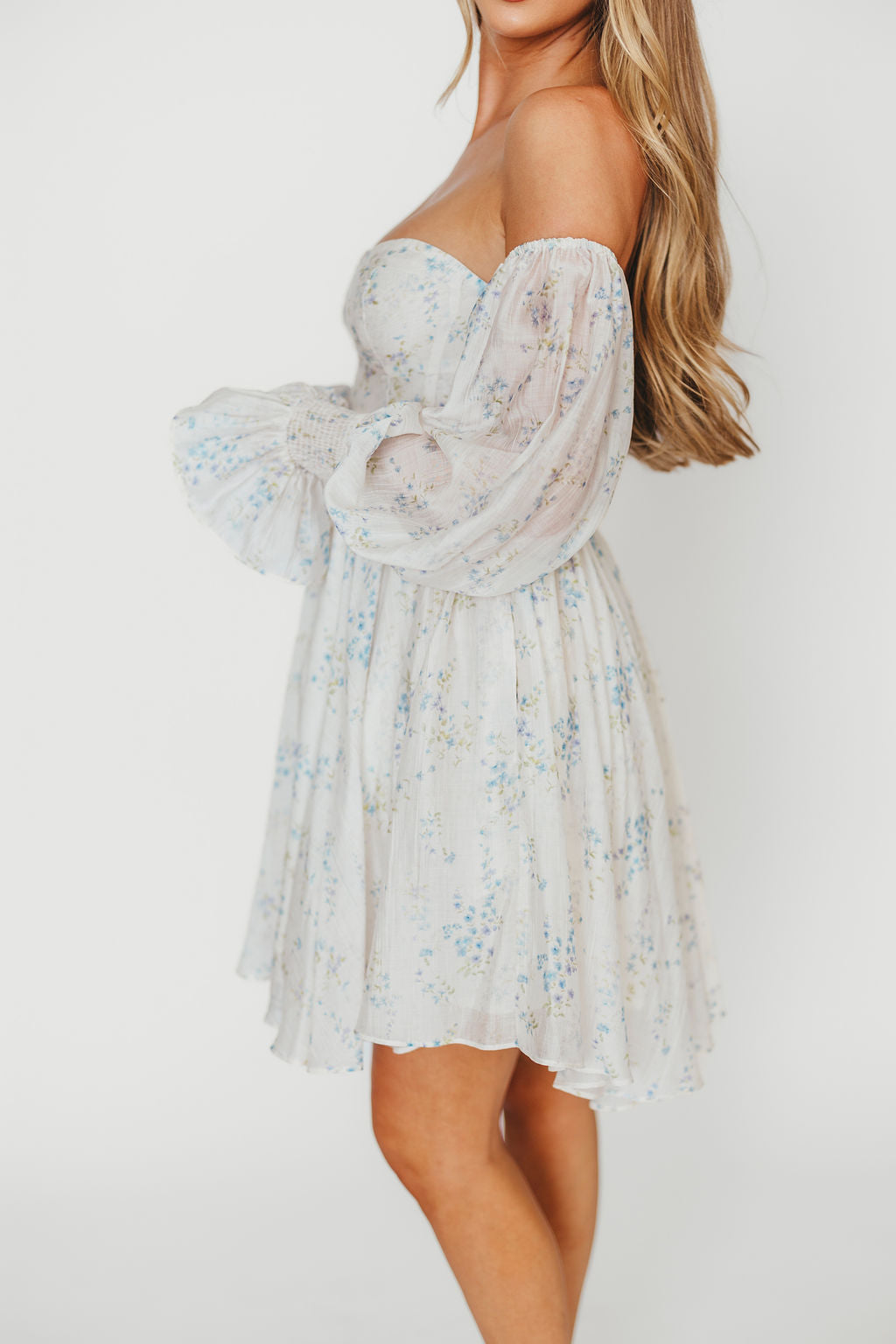 Kennedy Floral Mini Dress in Blue - Bump Friendly Maternity Dress for Pregnancy, Nursing & Special Occasions | Comfortable & Stylish for Baby Showers, Dates & Summer Outfits