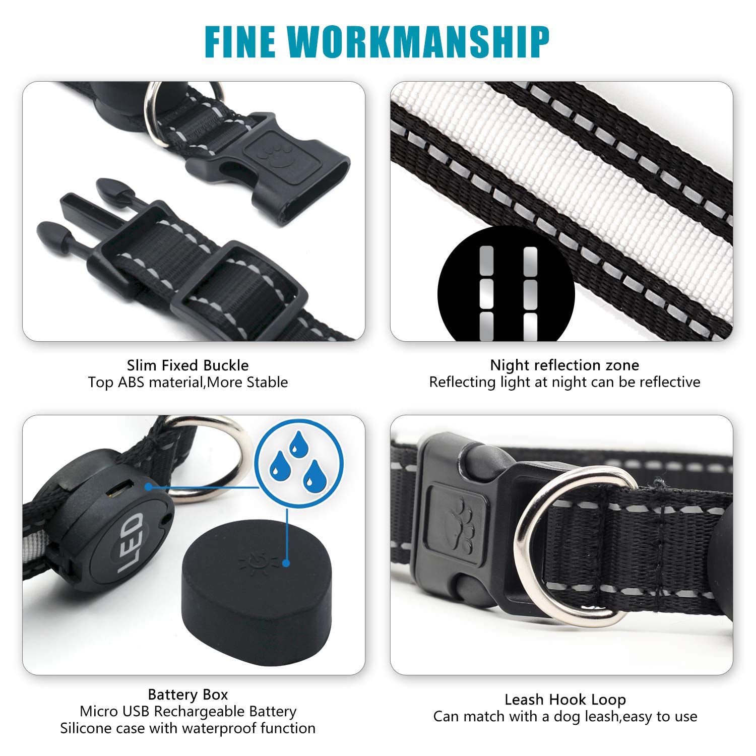 USB Rechargeable LED Dog Collar with 7 Color Changing Modes - Glow in The Dark Adjustable Safety Collar for Small/Medium/Large/XL Dogs - Perfect for Night Walks, Jogging & Outdoor Adventures