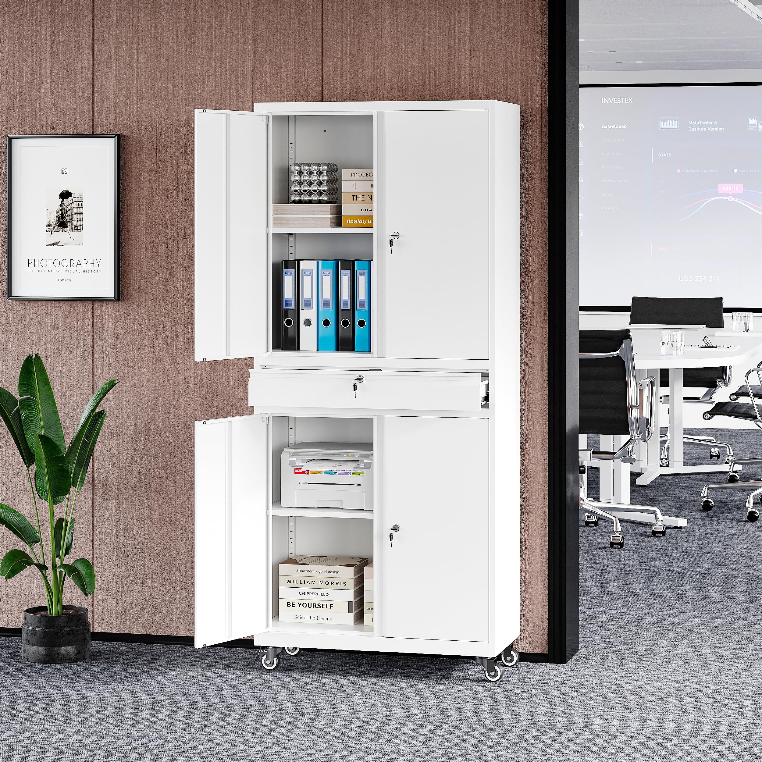 Heavy Duty Metal Storage Cabinet with Wheels - 72