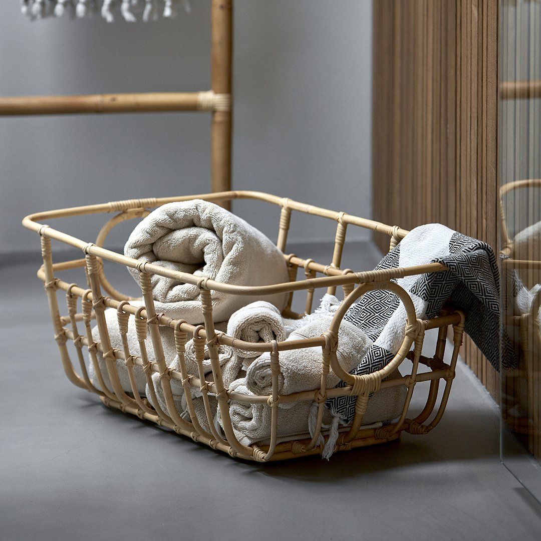 Maria Berntsen Carry Me Basket Cane Line - Stylish Handwoven Rattan Basket for Home Decor, Storage & Picnics - Perfect for Beach, Market & Boho Chic Style