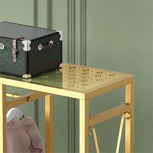 TIEOU Gold Standing Garment Rack with Shelves - Heavy Duty Industrial Clothing Rack for Hanging Clothes, Modern Wardrobe Closet Organizer - Perfect for Bedroom, Living Room or Walk-in Closet Storage Solution