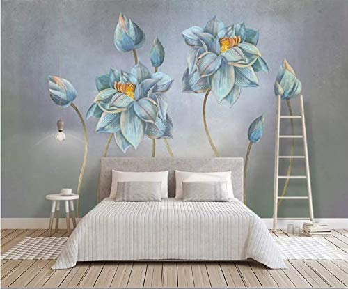 3D Blue Lotus Bud Wallpaper Mural - Self-Adhesive Vinyl Wall Decal (No Glue & Removable) 205”x114” (520x290cm) - Perfect for Bedroom, Living Room & Office Decor