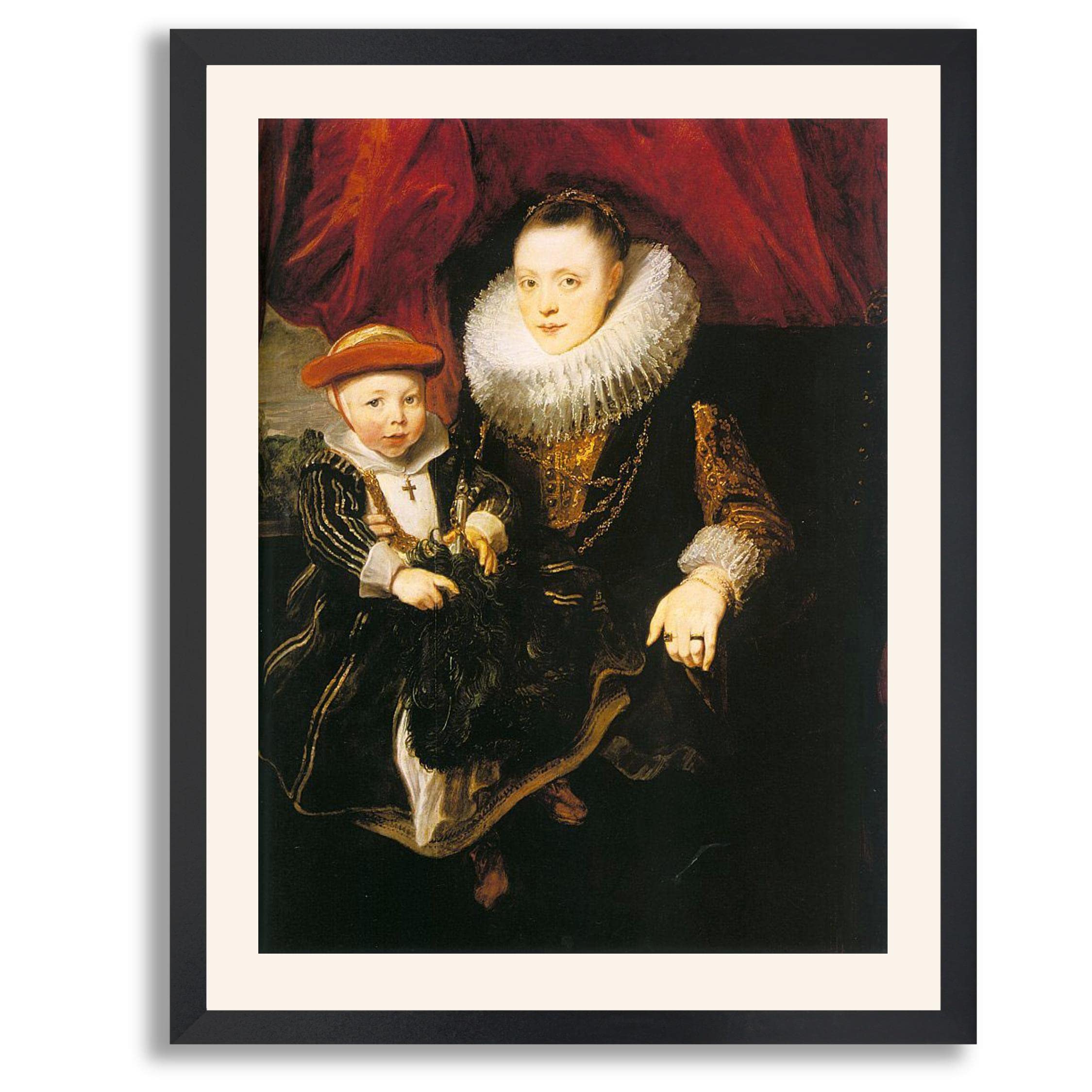 Anthony Van Dyck 'Young Woman with a Child' Framed Art Print - Premium Canvas Painting Reproduction in Wood Frame | Classic Wall Decor for Living Room, Bedroom & Office | Vintage Fine Art Gallery Poster for Home Decoration