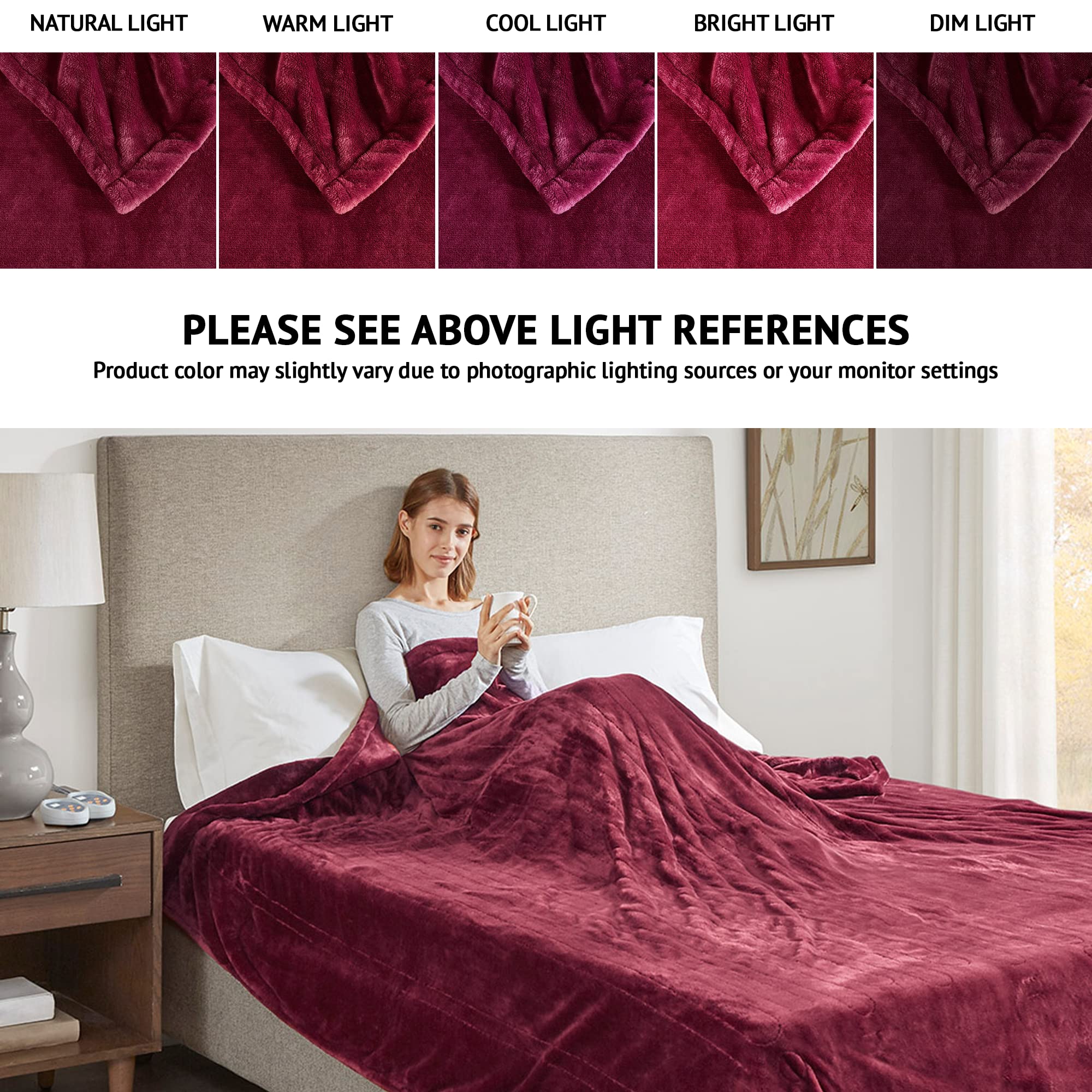 Beautyrest Electric Heated Blanket for Winter - Fast Heating, Auto Shut Off, Zero EMF, 6 Heat Settings, UL Certified, 90x84 Inches, Red Queen - Perfect for Cold Nights, Bedroom, Office & Gift Giving