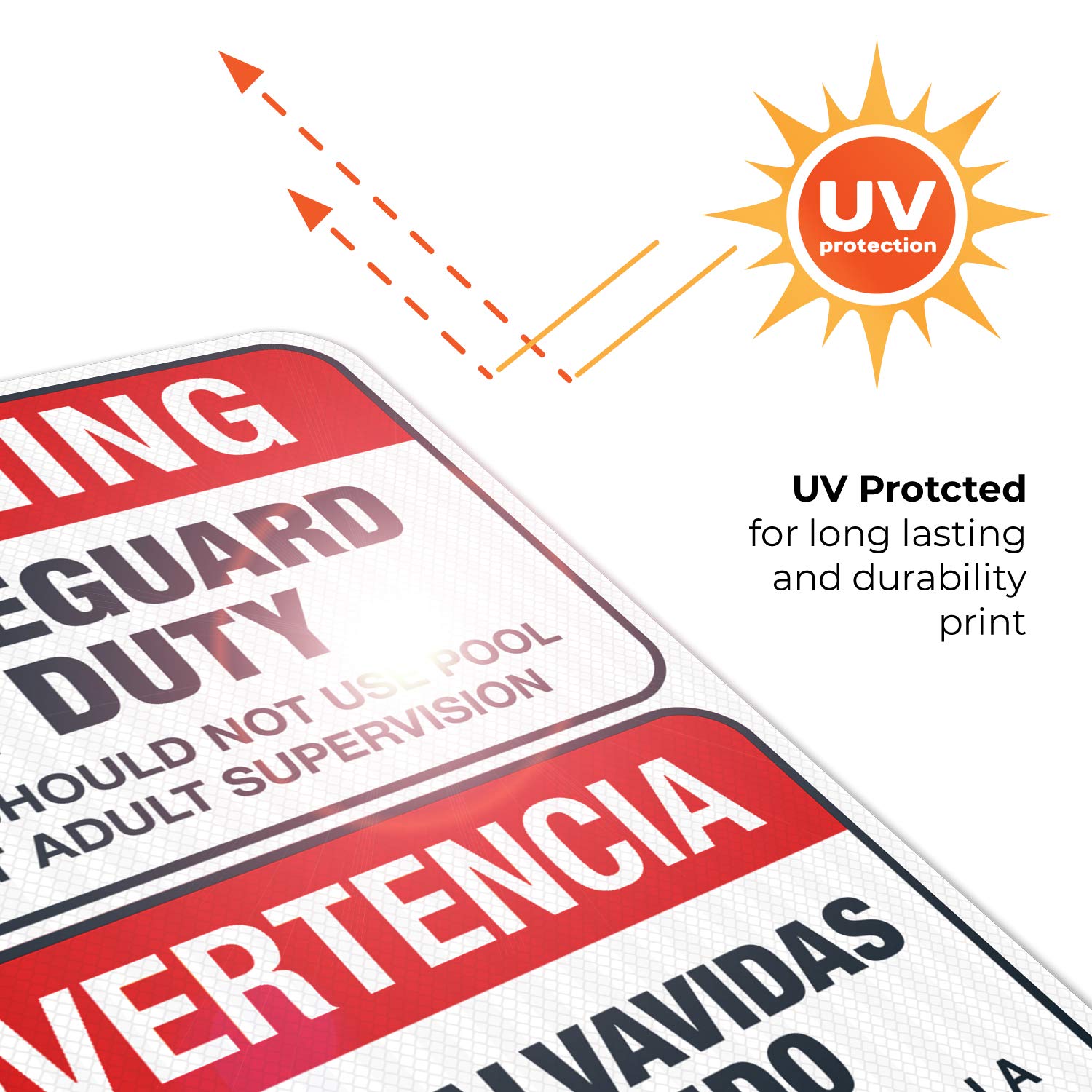 Bilingual No Lifeguard On Duty Sign - Spanish/English 18x24 Inch | 3M EGP Reflective .080 Aluminum | Fade Resistant & Easy Mounting | Indoor/Outdoor Safety Sign | Made in USA | Perfect for Pools, Beaches & Water Parks
