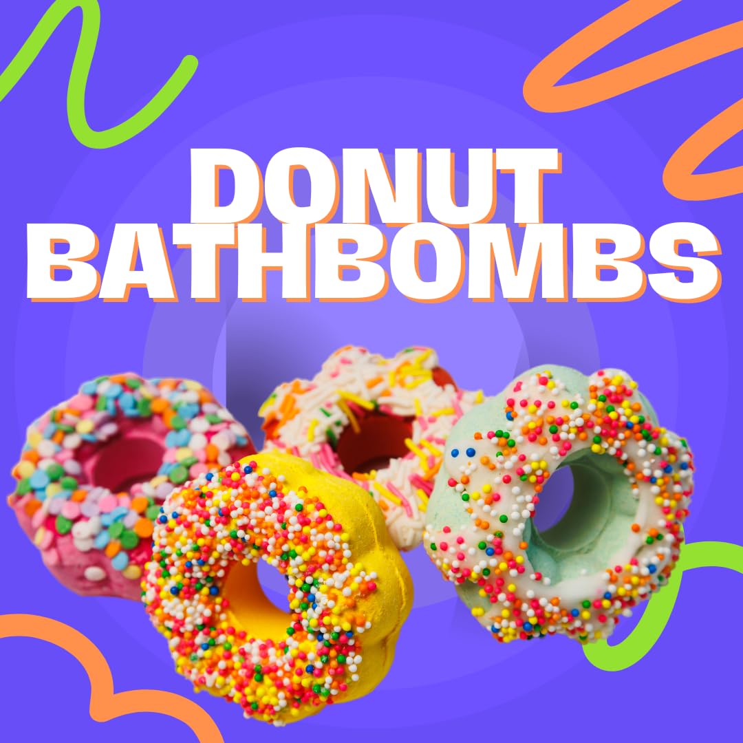 Donut Bath Bombs Gift Set - 4 Piece Fun Donut Shaped Bath Bombs for Women, Kids & Moms | Perfect Birthday, Valentine's Day, Easter, Christmas & Mother's Day Gift | Relaxing Bath Time for Spa Nights & Self-Care