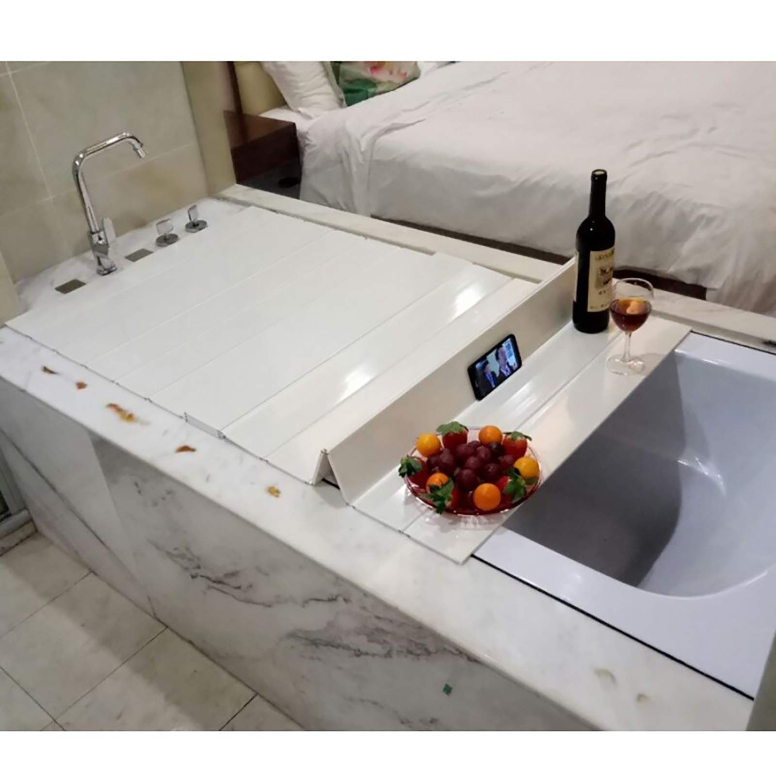 Premium White PVC Bathtub Tray & Cover - 142×75×0.6cm Folding Dust Board, Bath Lid & Insulation Panel | Perfect for Relaxing Baths, Spa Days & Bathroom Storage