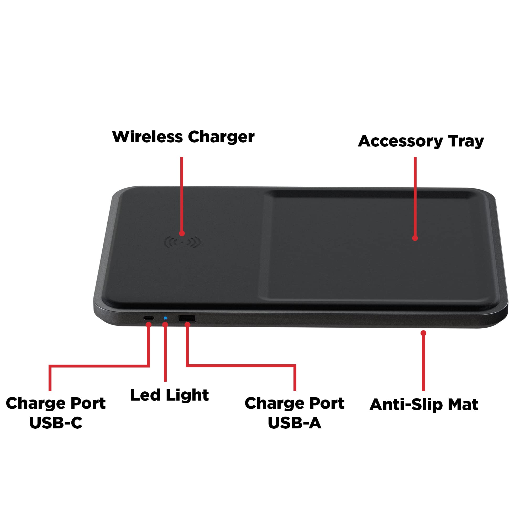 KeySmart ChargeTray Wireless Charging Station - Qi-Certified Valet Tray & EDC Organizer with Fast Charging Pad for iPhone, Android, AirPods, Smartwatch - Perfect for Home, Office, Nightstand & Travel Accessories