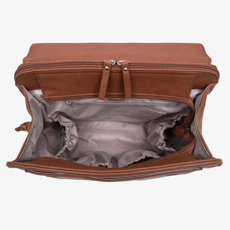 Vanchi Vegan Leather Emmy Backpack Diaper Bag in Pebbled Tan - Stylish & Spacious Baby Bag for Moms, Perfect for Travel, Shopping & Daily Use