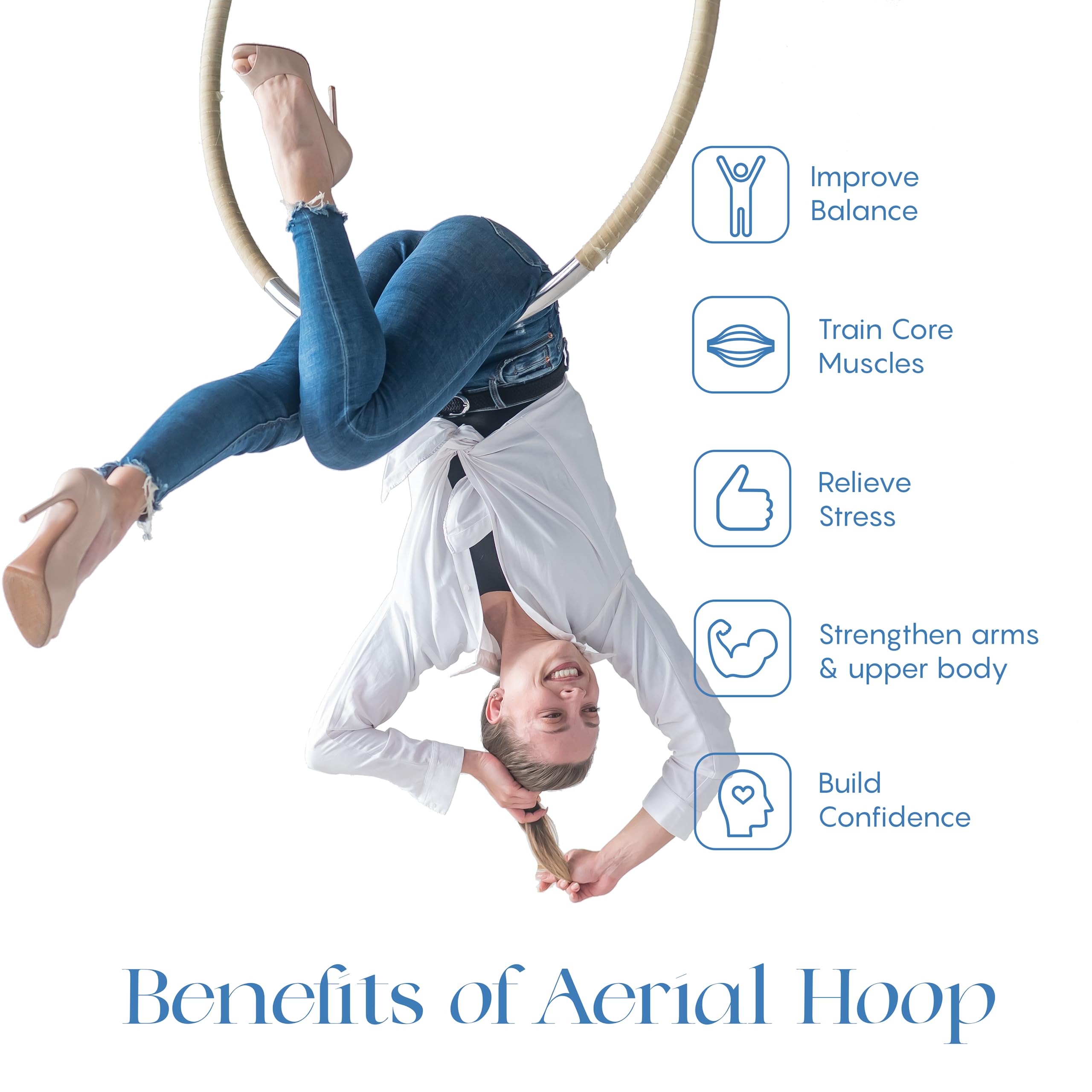 90cm/95cm Aerial Hoop Kit - Single Point Lyra Hoop Set with Carabiners, Swivel & Storage Bag - Perfect for Beginners, Home Practice & Circus Training - Indoor/Outdoor Fitness & Aerial Yoga Equipment