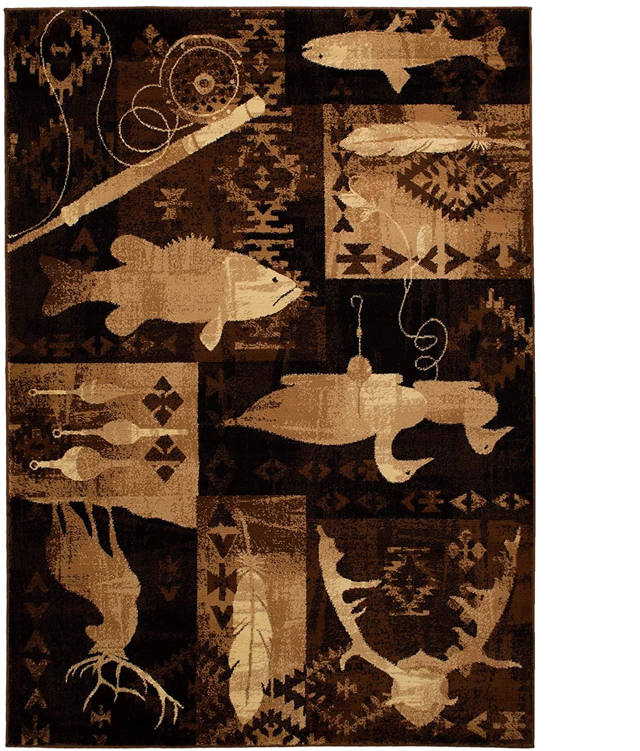Premium Ducks Deer Elk Fish Hunting Lodge Cabin Area Rug - 7'8
