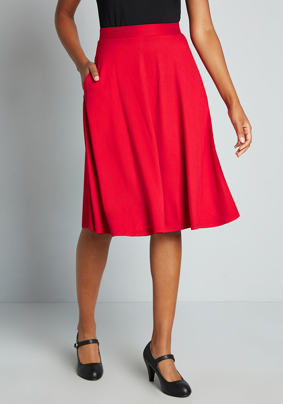 Excellence Attained Knit A-Line Skirt - Women's Stretchy Comfortable Midi Skirt for Work, Office & Casual Wear | Perfect for Spring & Summer Outfits