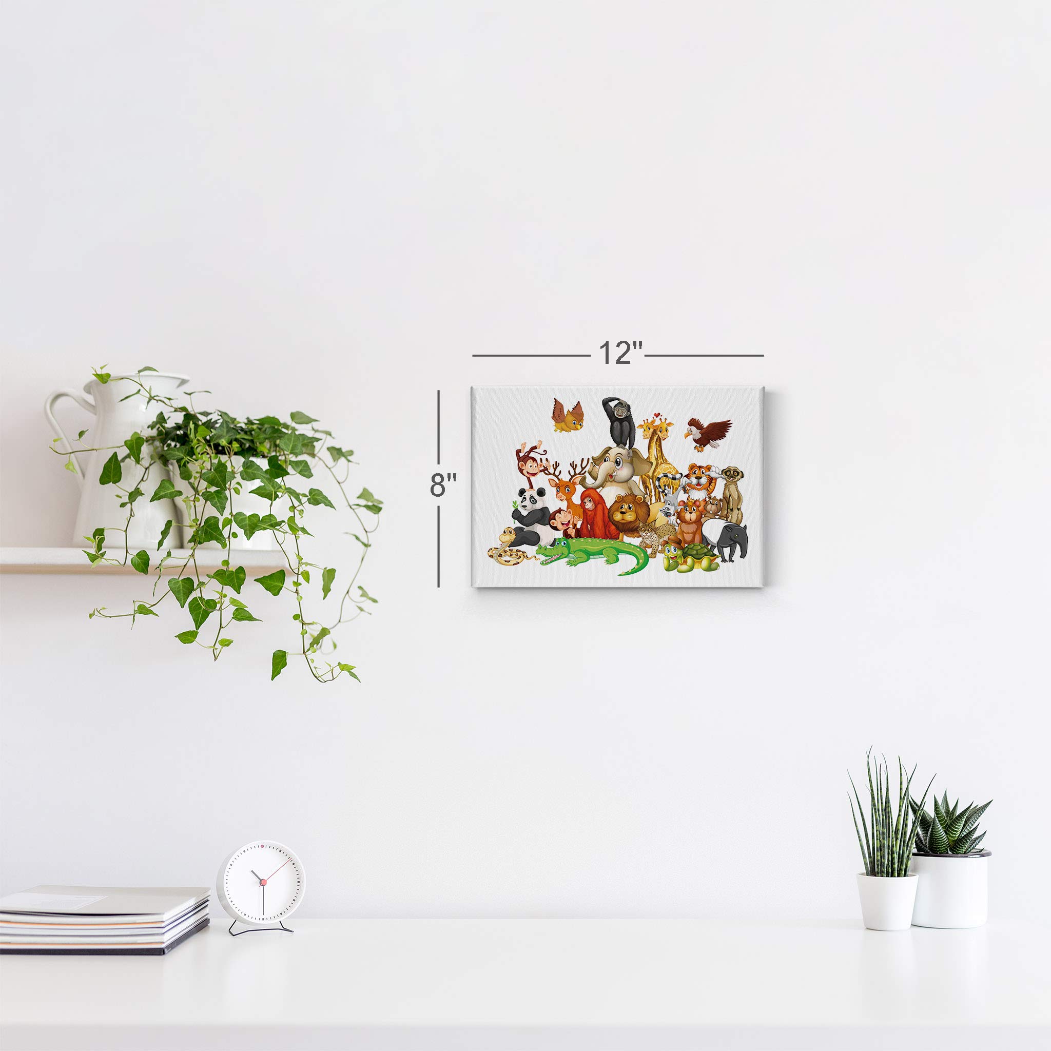 Funny Animals Friendship Illustration Canvas Print - African Safari Woodland Animal Wall Art for Office, Bedroom, Nursery (30x40 inches) | Perfect for Kids Room Decor, Baby Gifts & Home Decorating Ideas