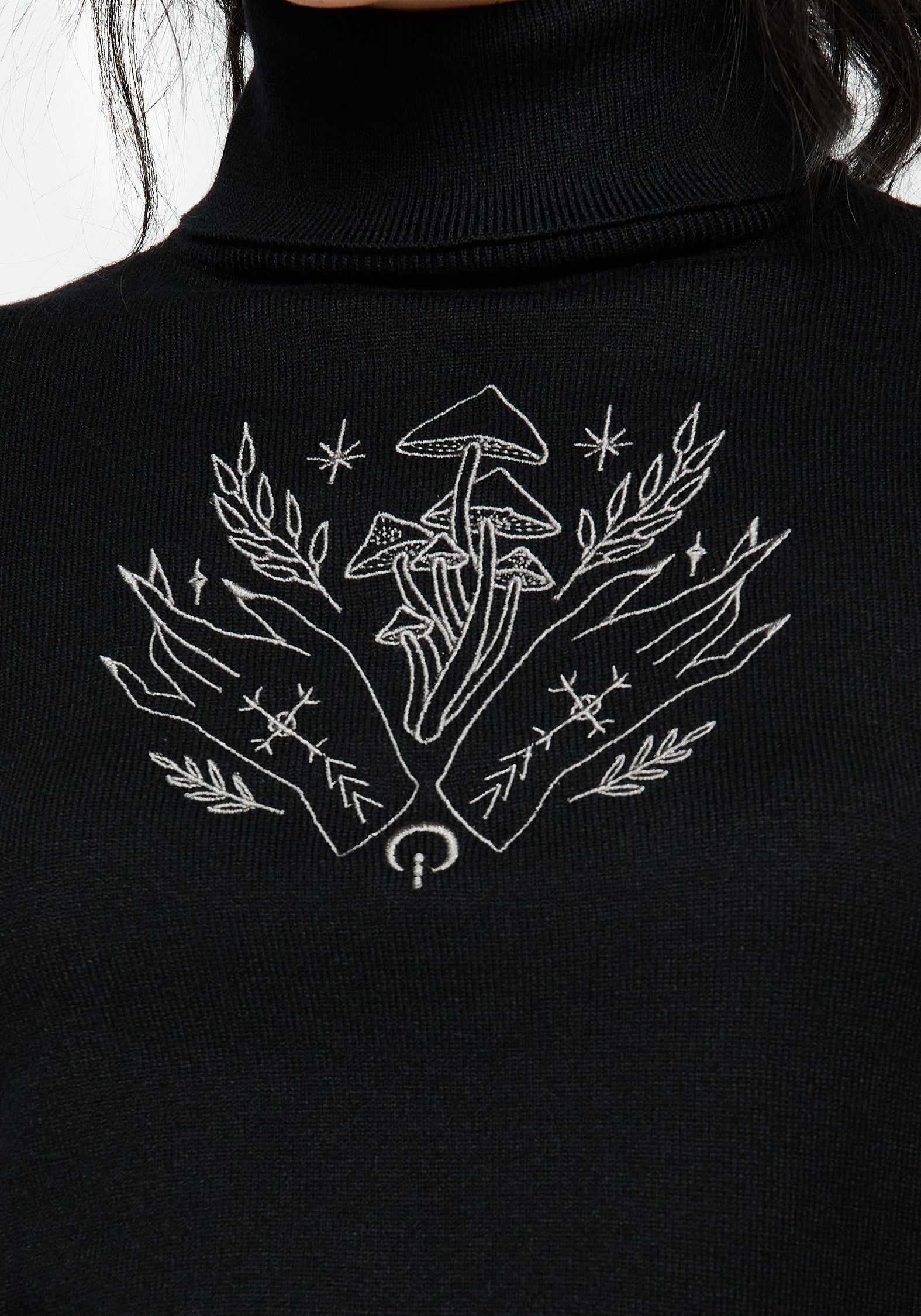 Mystify Embroidered Roll Neck Crop Sweater - Women's Fashion Knit Top for Casual Wear & Date Night Outfits