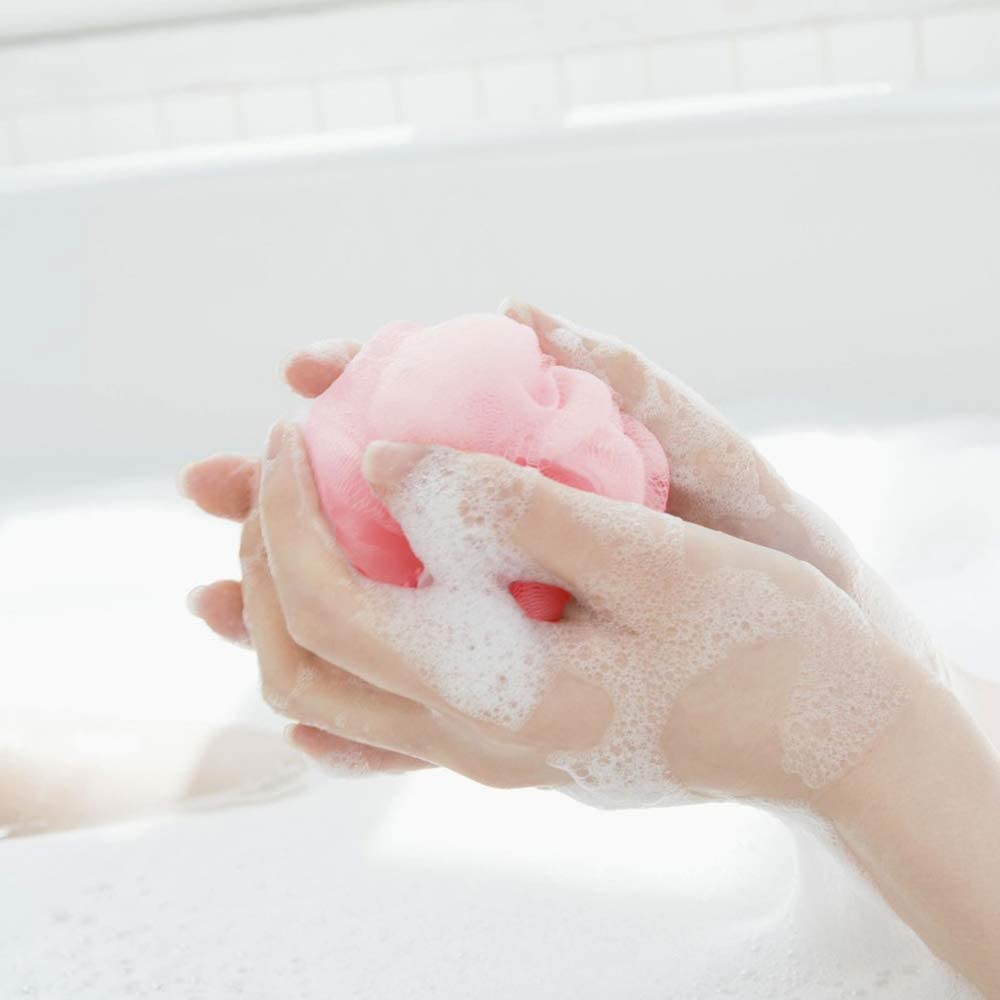 MAPPERZ Round Loofah Bath Sponge - Exfoliating Body Scrubber & Shower Pouf for Men & Women | High Lather Cleansing, Skin Care Accessories (3-Pack, Random Colors) | Perfect for Daily Shower, Spa & Exfoliation Routine
