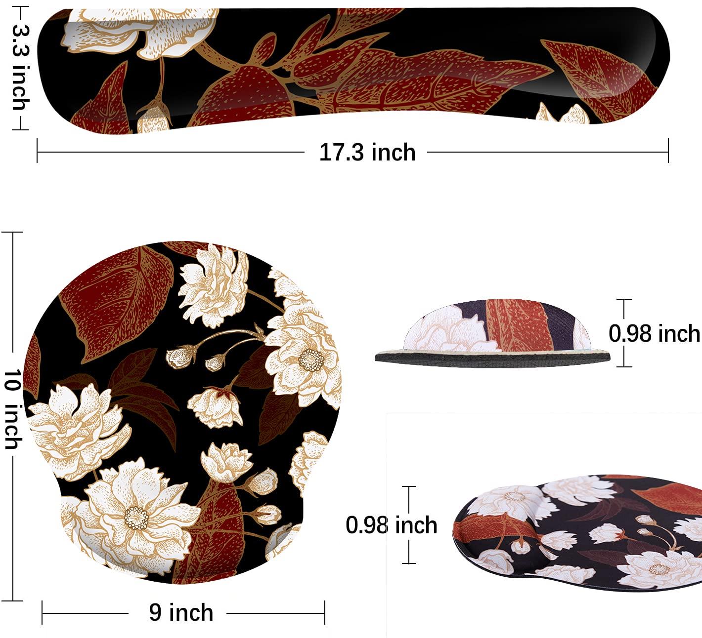 Ergonomic Keyboard Wrist Rest & Mouse Pad Set with Memory Foam Support - Comfortable Typing for Home, Office & Gaming Computers (White Flower Design) - Perfect for Long Work Sessions, Programming & PC Gaming