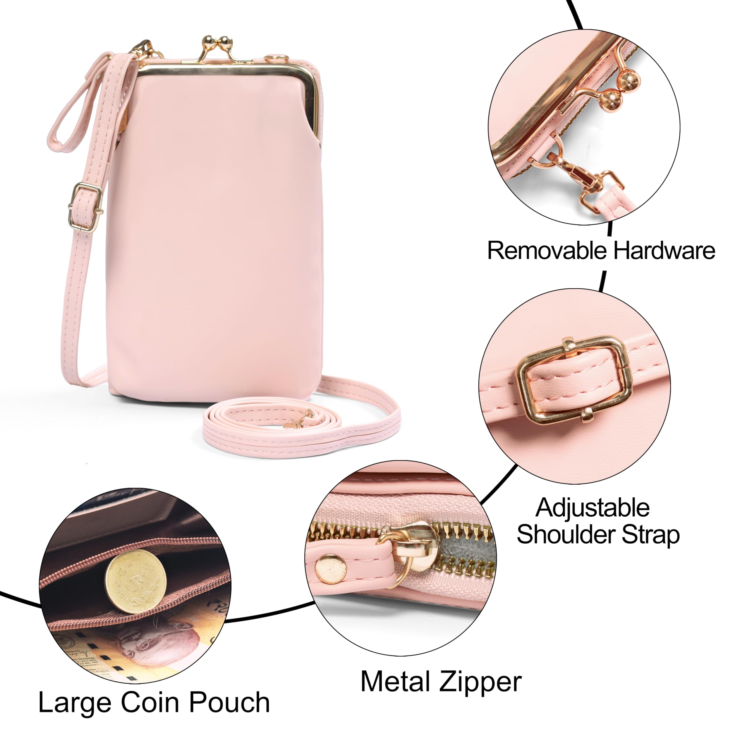Ketmart Women's Crossbody Cellphone Purse - Small Phone Wallet with Side Zipper Pocket | Cute Crossbody Bag for iPhone & Android | Perfect for Shopping, Travel & Daily Use (Pink)
