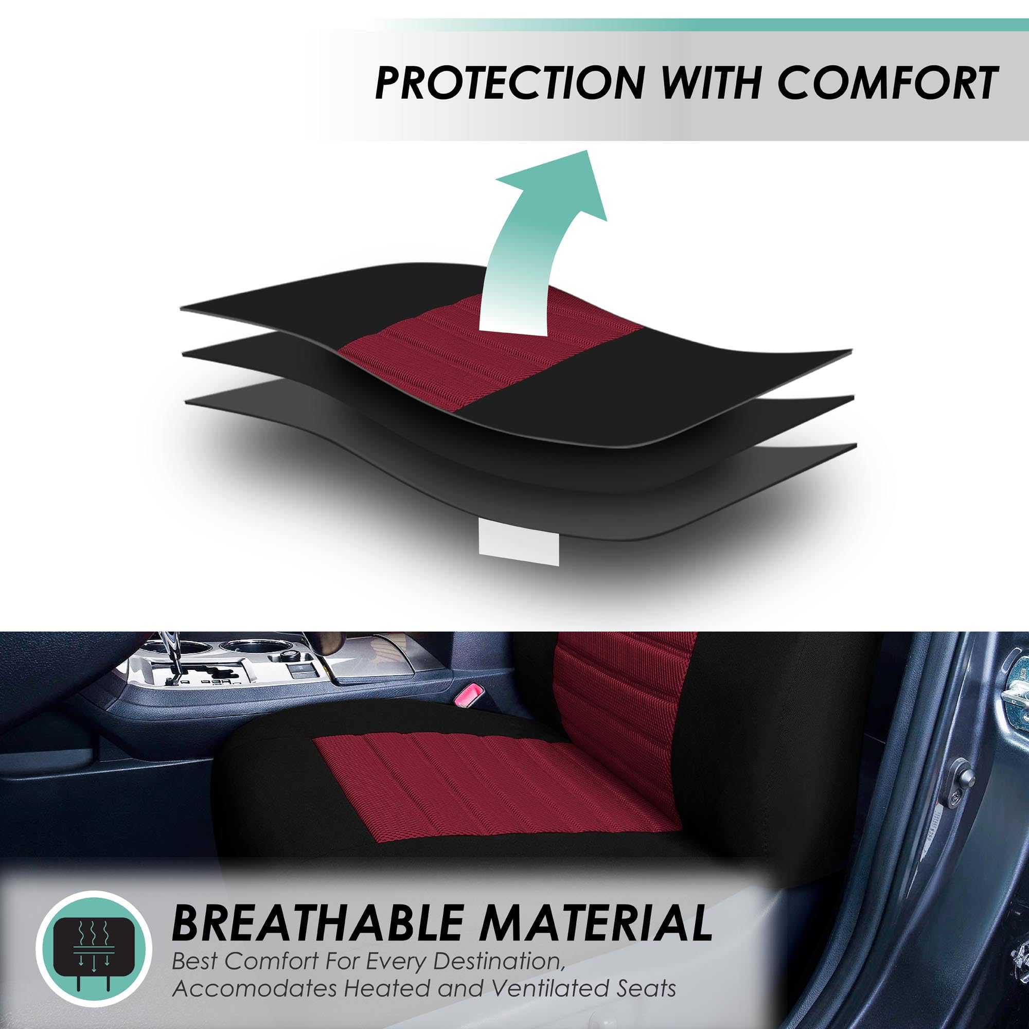 TLH 3D Air Mesh Car Seat Covers - Front Seats, Burgundy | Universal Fit for Cars, Trucks & SUVs | Airbag Safe & Breathable