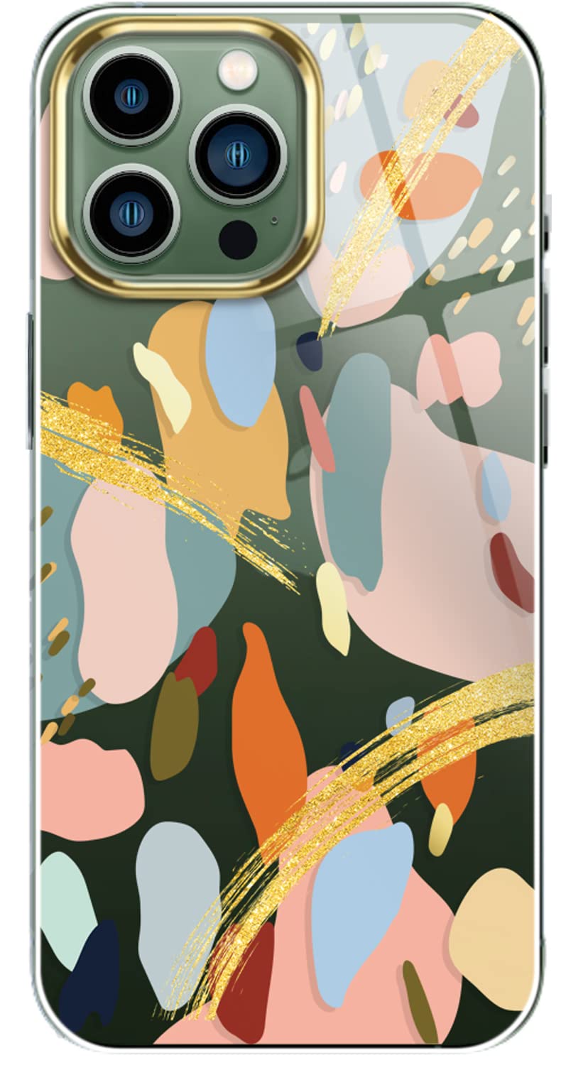 Luolnh iPhone 13 Pro Max Case for Women - Abstract Orange Painting Design, Shockproof Clear Hard Back Cover (6.7 inch, 2021 Model) - Perfect for Everyday Use, Work & Travel Protection