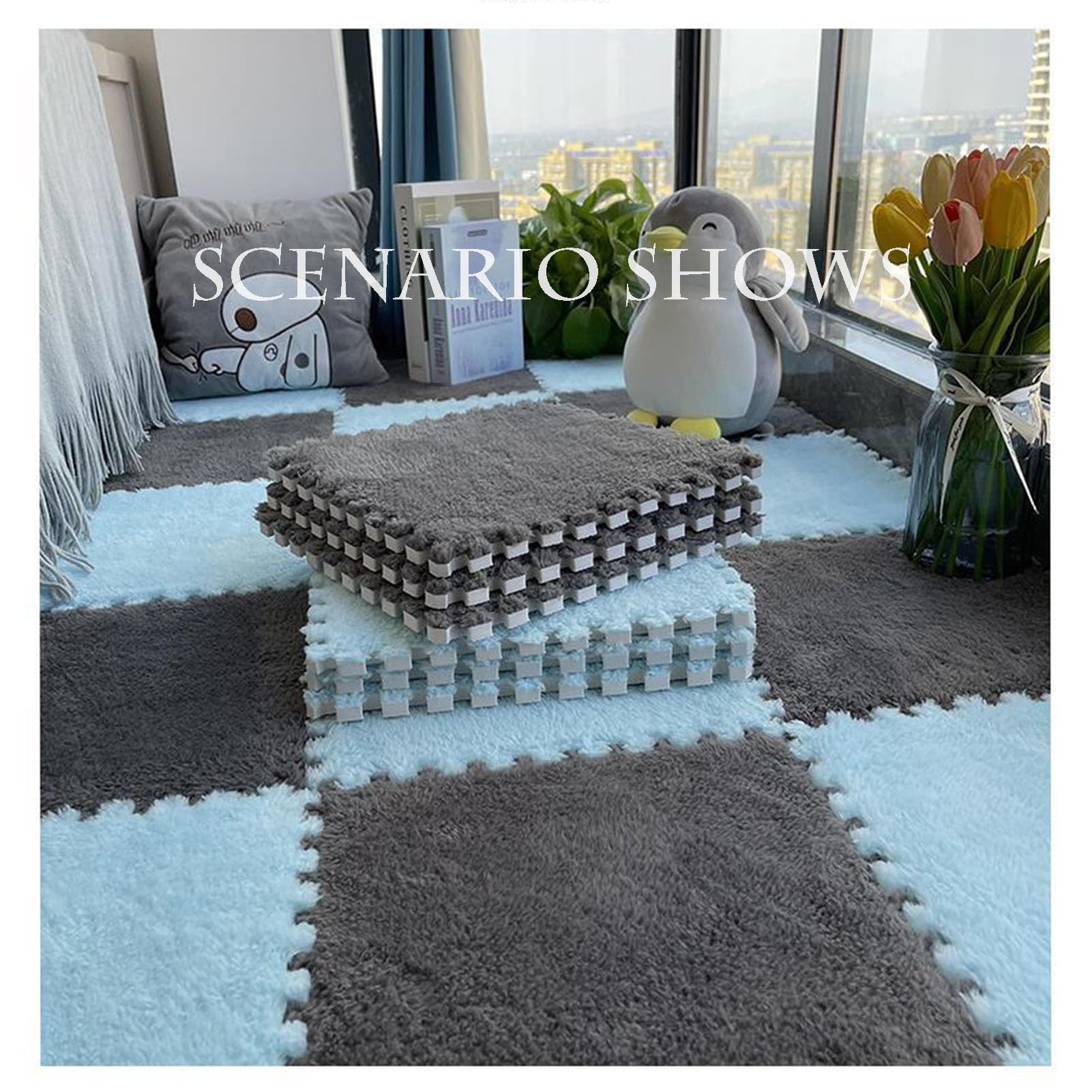 Premium Plush Thickened Interlocking Floor Mats - 10-Piece Pack (30x30cm, Navy Blue) for Bedroom, Nursery & Playroom - Soft Non-Slip Square Tiles for Easy Installation & Comfortable Flooring