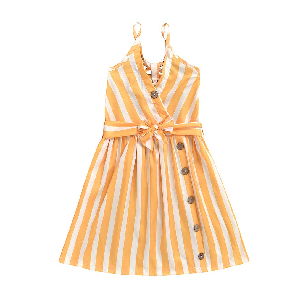 WXHN Summer Dresses for Girls - Casual Sleeveless Toddler Dress with Adjustable Straps, Striped Princess Style Baby Clothes | Perfect for Beach Outings, Birthday Parties & Family Photos