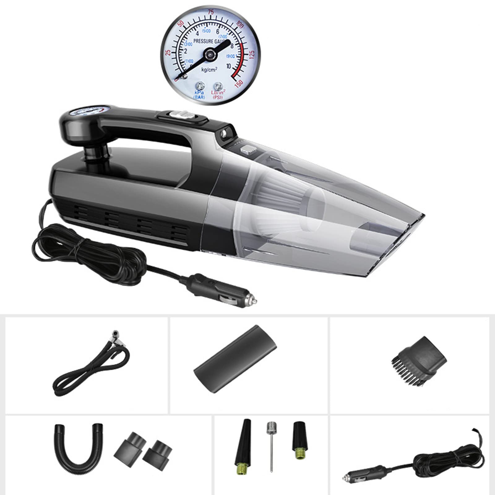 Portable Handheld Car Vacuum Cleaner & Inflator - Compact Design with Powerful Suction - Mini Vac for Auto, Home & Travel - Wired Mechanical XQ-037 - Perfect for Car Seats, Pet Hair & Small Spaces