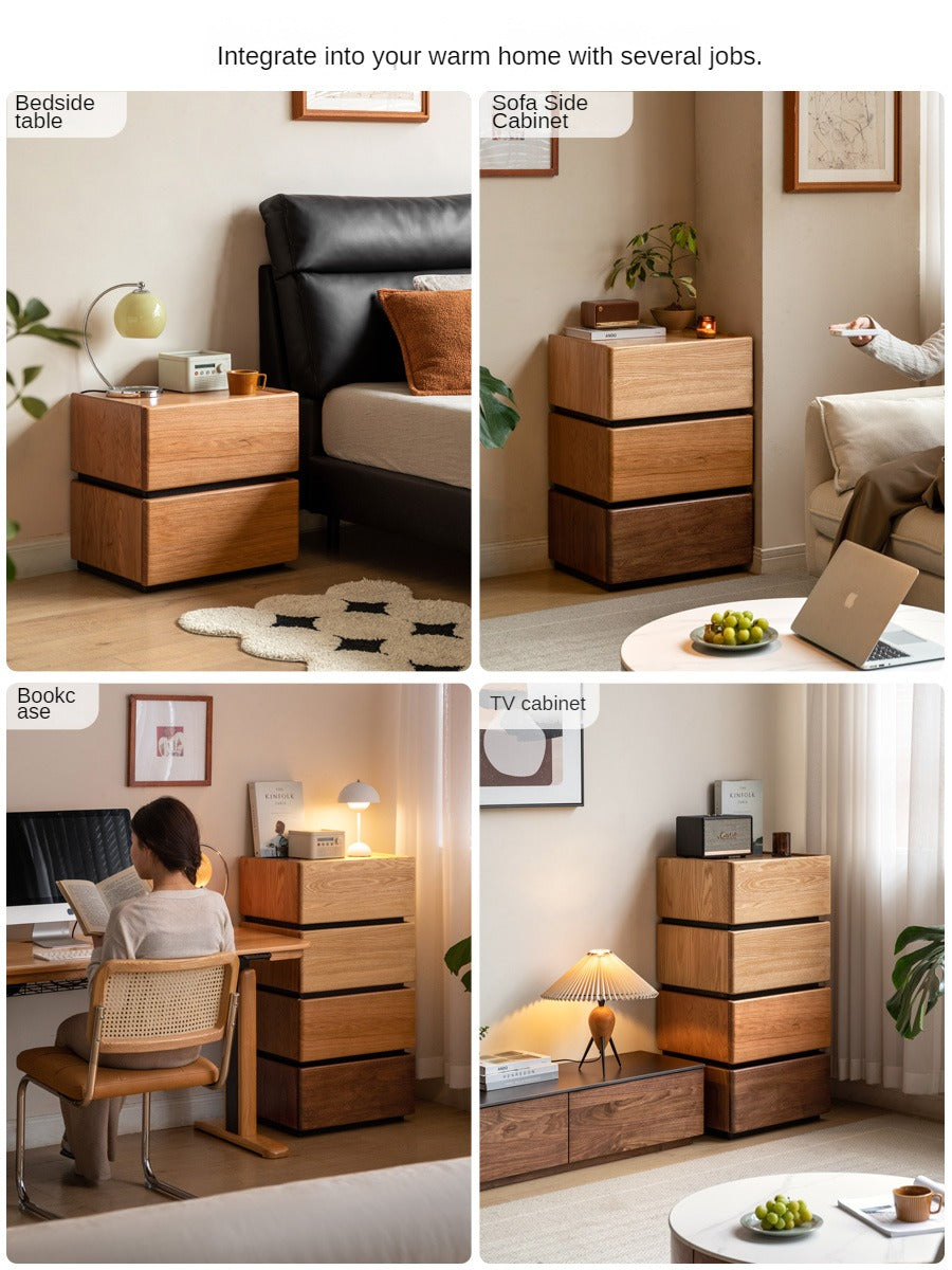 Premium Black Walnut, Cherry & Oak Solid Wood Nightstand with Customizable Storage | Modern Bedside Table for Bedroom, Living Room & Office