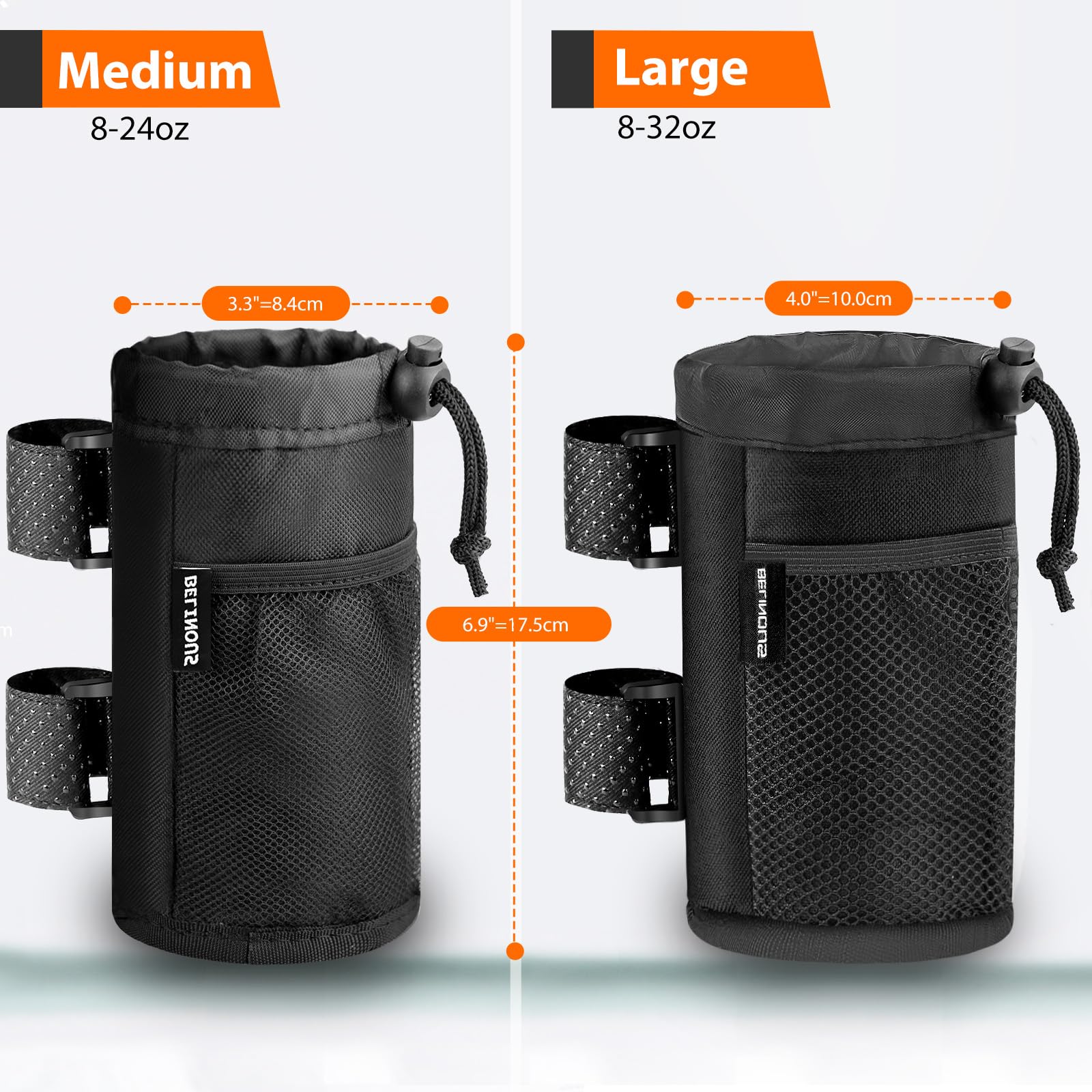 Belinous Universal Bike Cup Holder - Adjustable Water Bottle Holder for 8-24oz Bottles | Compatible with Bicycles, Scooters, Wheelchairs, UTVs, Golf Carts & Boats | Includes Net Pockets & Hook-and-Loop Straps | Perfect for Cycling, Outdoor Adventures & Daily Commutes