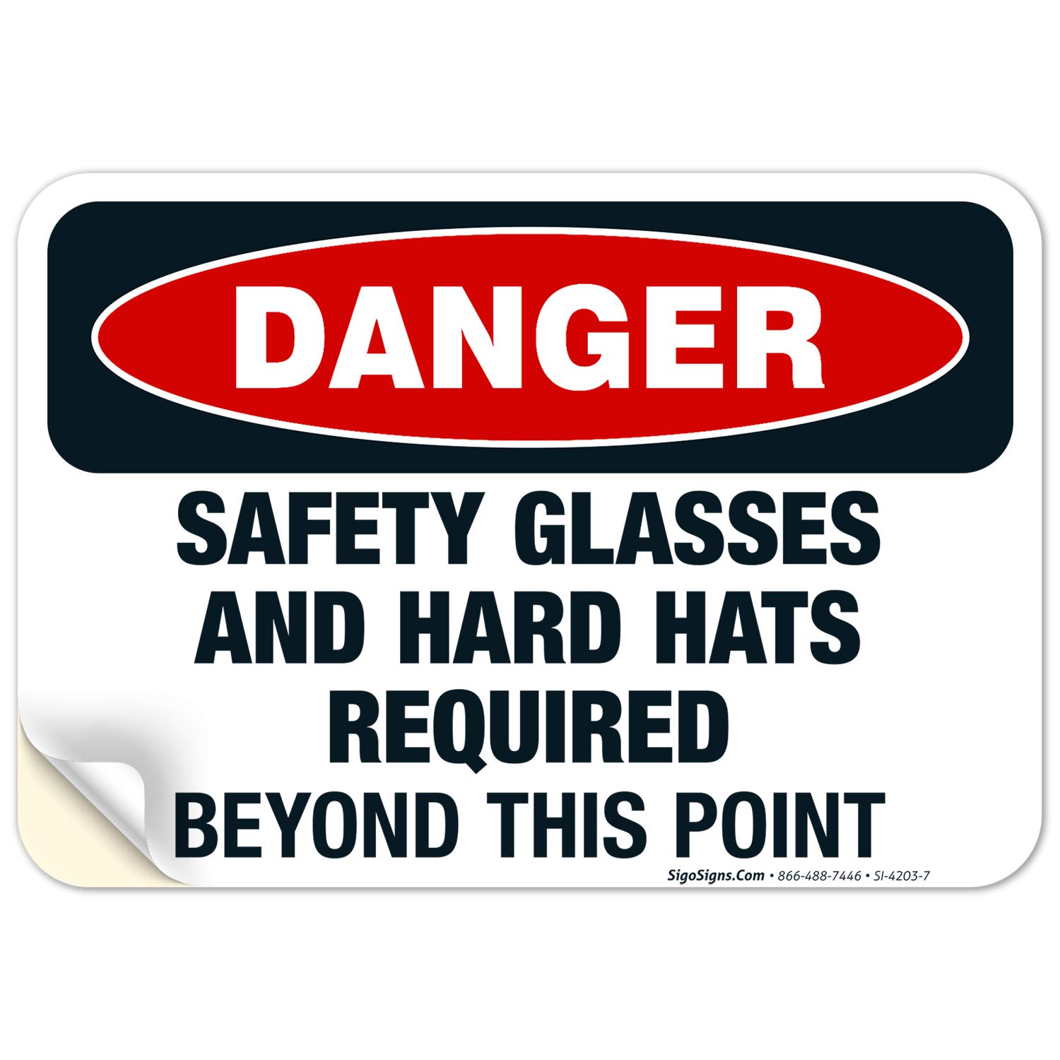 Danger Safety Glasses & Hard Hats Required Beyond This Point OSHA Sign - 10x7 Inch Vinyl Decal Sticker - Weatherproof, UV Resistant, Durable (Made in USA) - Perfect for Construction Sites, Warehouses & Industrial Areas