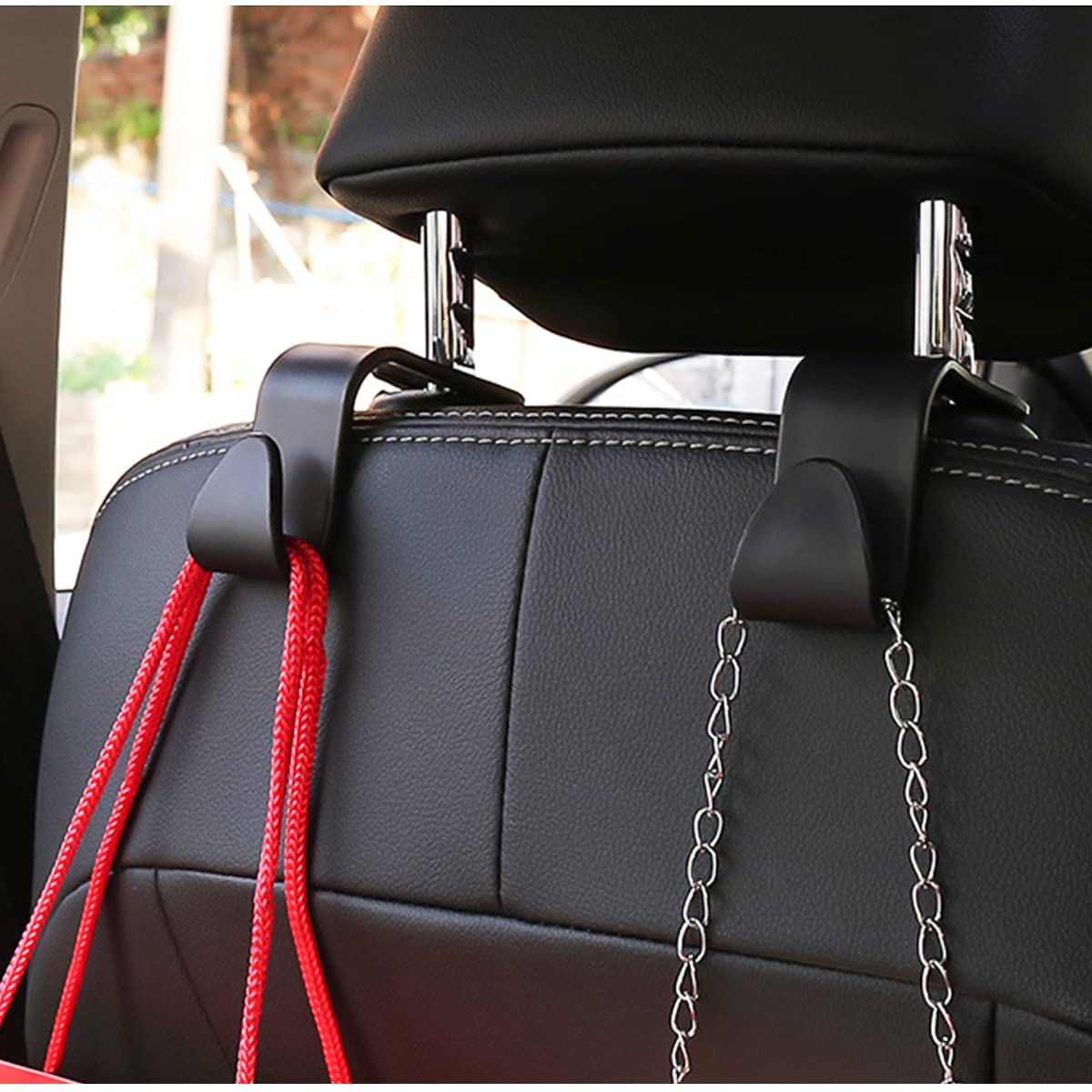 4 Pack Black Car Back Seat Headrest Hooks - Durable Hangers for Handbags, Clothes, Coats & Grocery Bags - Car Interior Organizer Accessories (Black) - Perfect for Road Trips, Shopping & Daily Commute