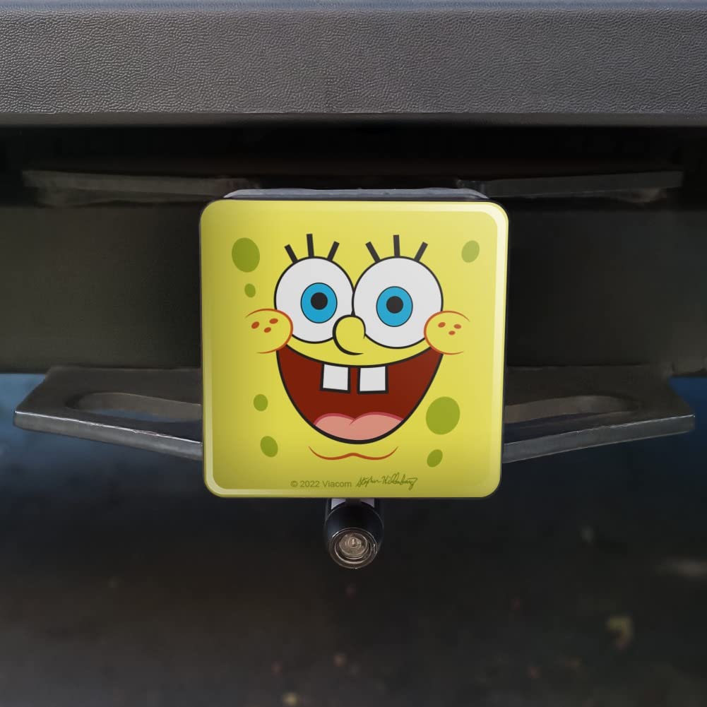 Spongebob Goofy Smile Face Tow Trailer Hitch Cover Plug Insert - Fun & Durable Hitch Accessory for Trucks, SUVs & Trailers - Perfect for Road Trips & Car Enthusiasts