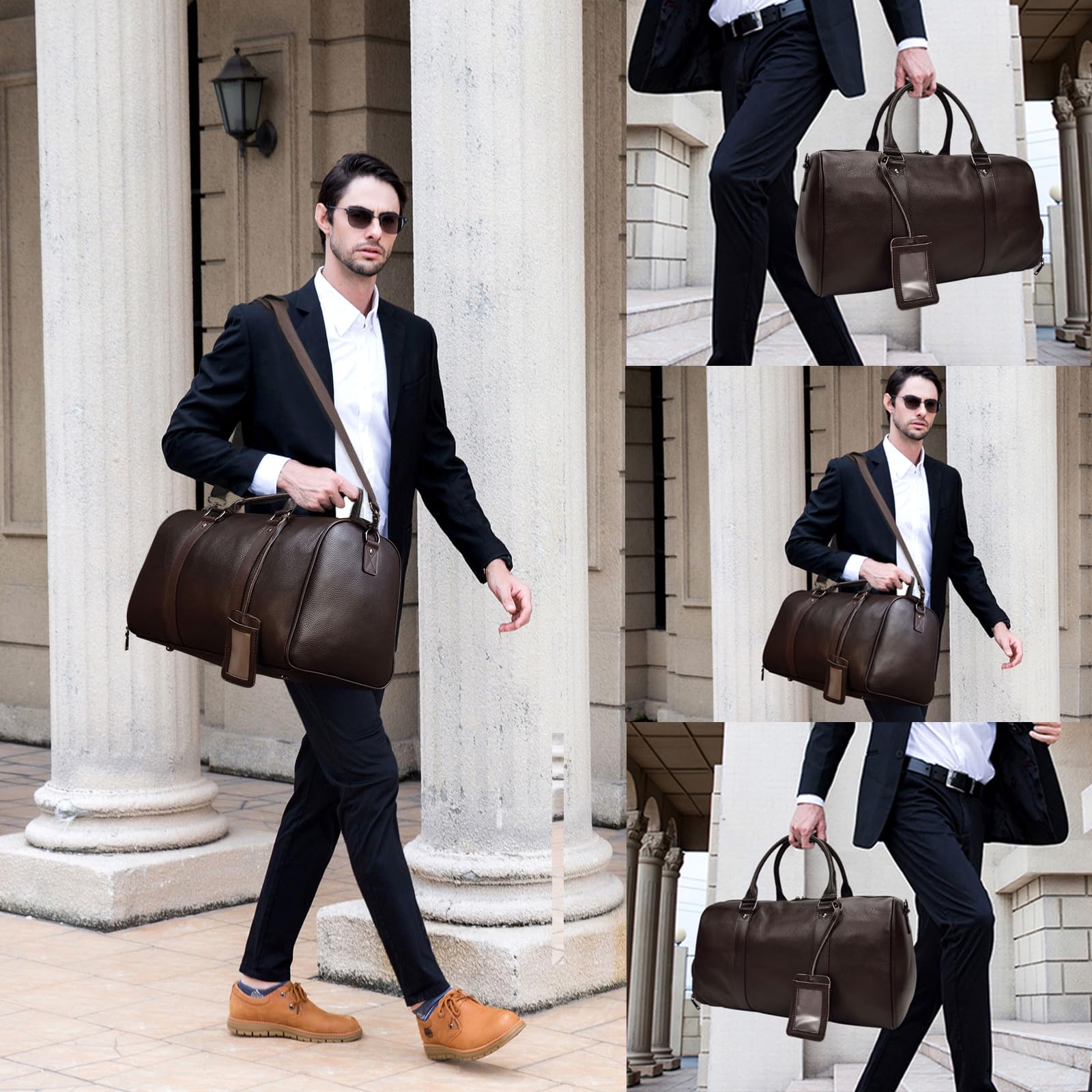 Premium Genuine Leather Travel Duffel Bag for Men & Women - Durable Overnight & Weekend Gym Bag - Sports Duffel with Spacious Compartments (9423 Brown) - Perfect for Business Trips, Gym Workouts & Weekend Getaways